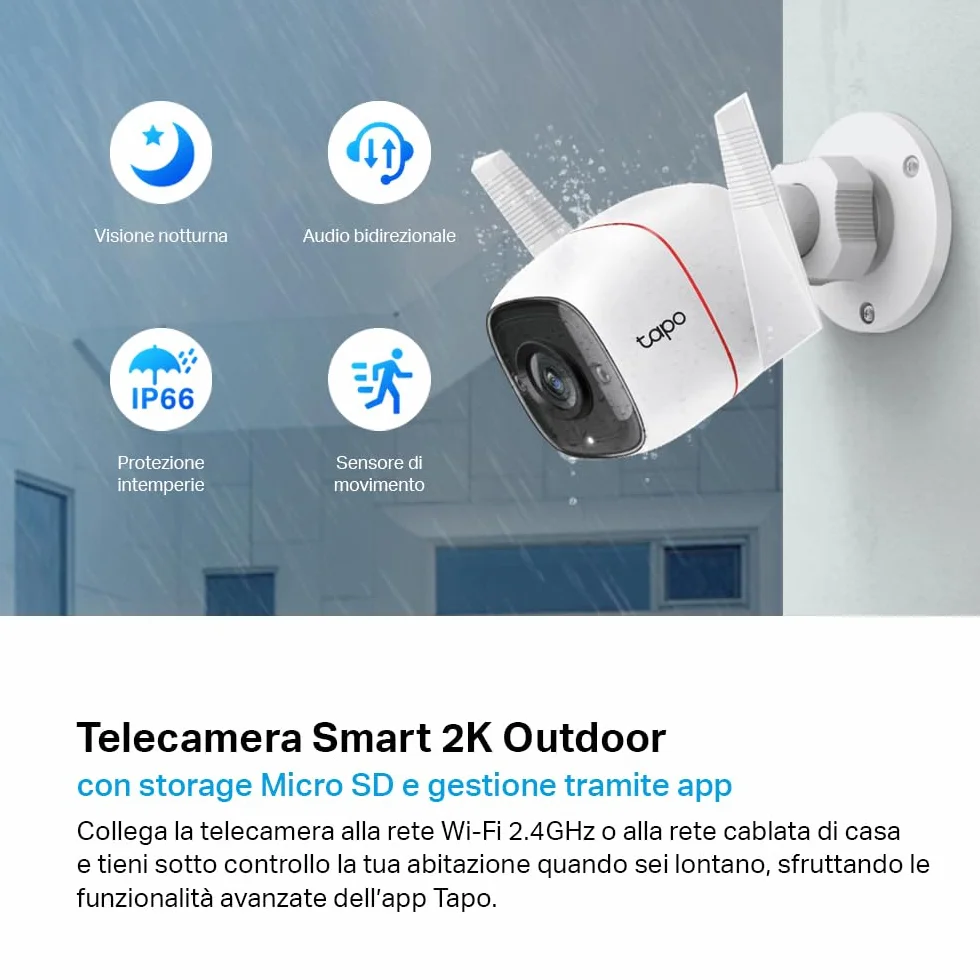 Tapo C310 Telecamera Wi-Fi Esterno FHD 1296P IP66 Visione Notturna 30m
