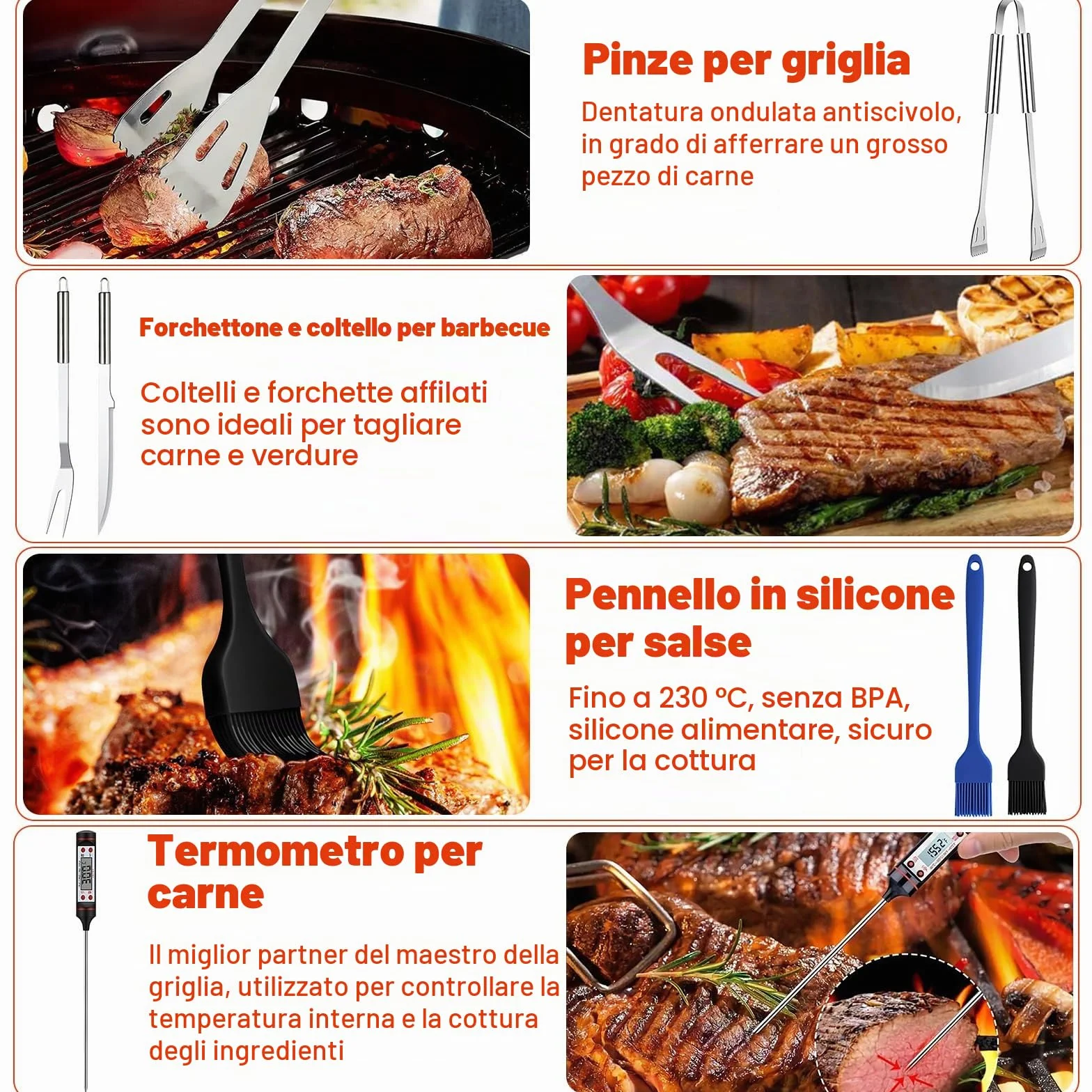 27Pcs Set per Barbecue in Acciaio Inossidabile, Set di Posate da Grill Professionali, Accessori per Barbecue, con Borsa da Trasporto, per Campeggio, Picnic, Giardino, Escursionismo