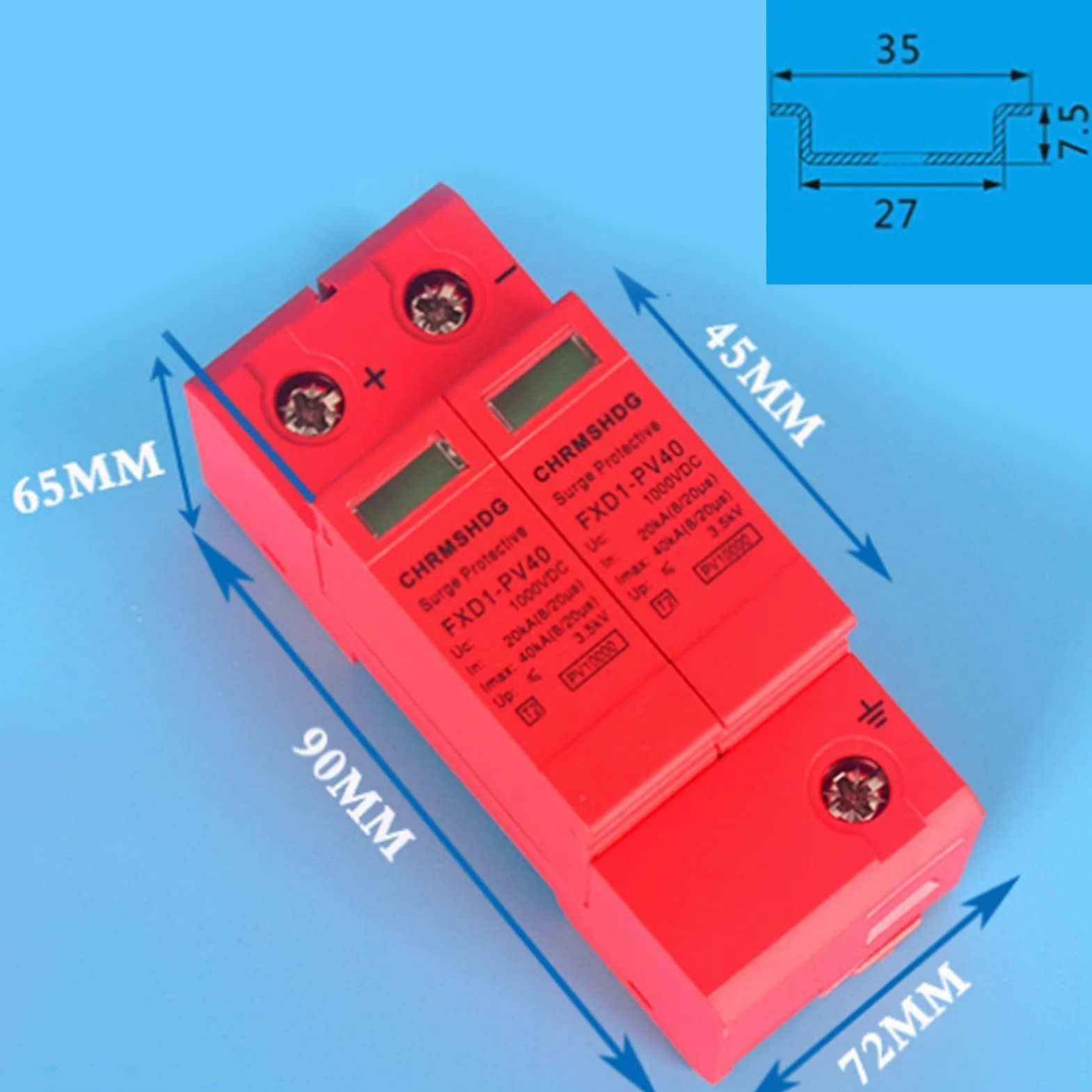 Agatige FXD1-PV40 Scaricatore Fotovoltaico 2P 40kA DC 500V Protezione Sovratensioni Ignifugo