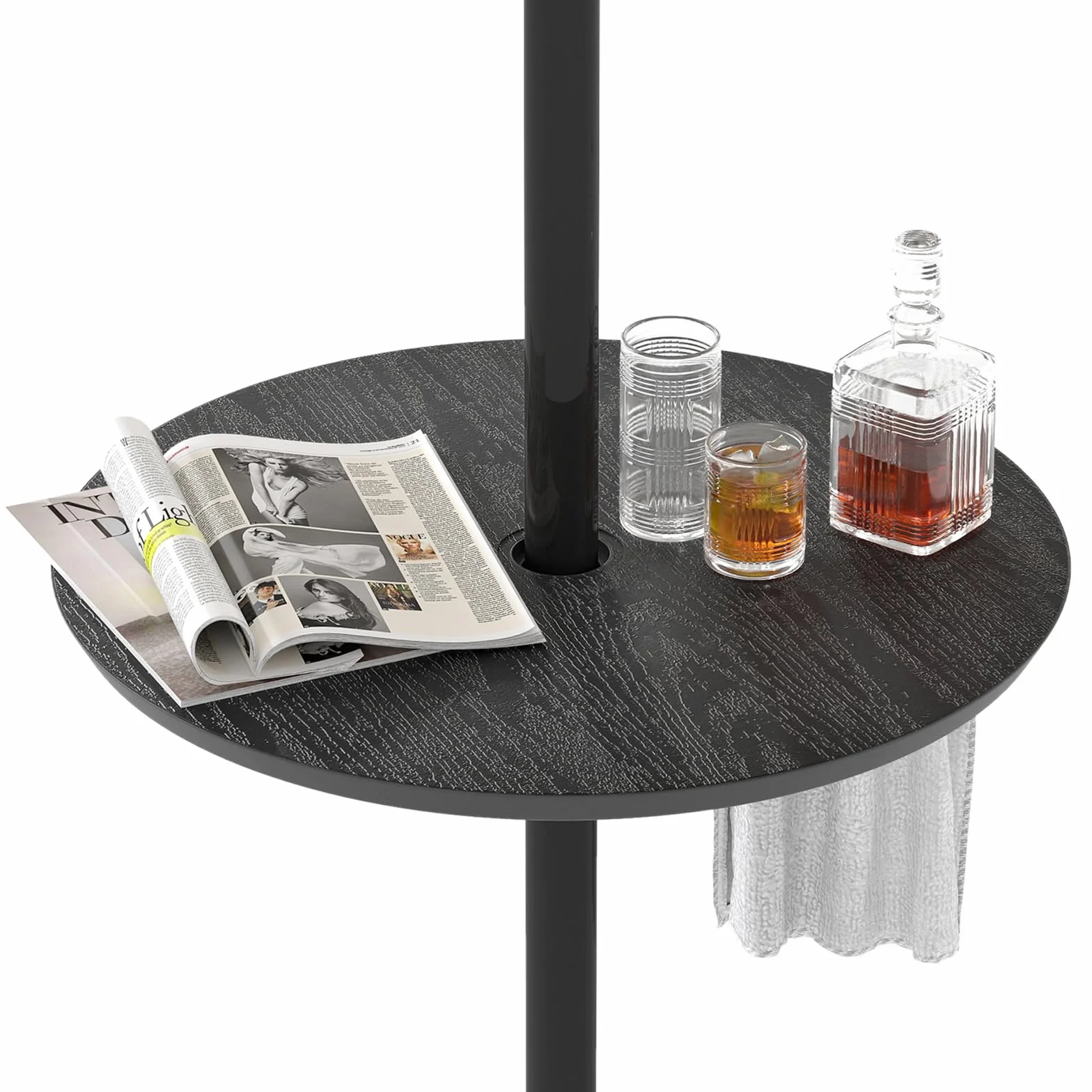 COSTWAY Vassoio per Ombrellone, Tavolino Portatile Leggero da 50 cm, Tavolino Rotondo con Foro per Ombrellone da 38mm/48mm, Effetto Legno Finto, per Cortile, Piscina, Spiaggia