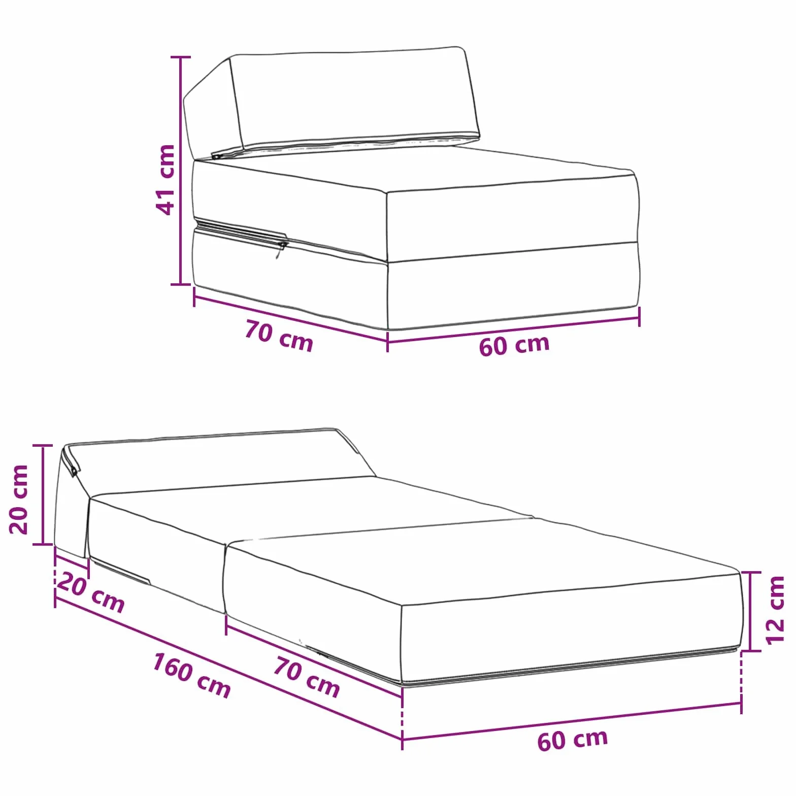 vidaXL Divano Letto Pieghevole Grigio Scuro 60x70x41 cm Tessuto Compatto