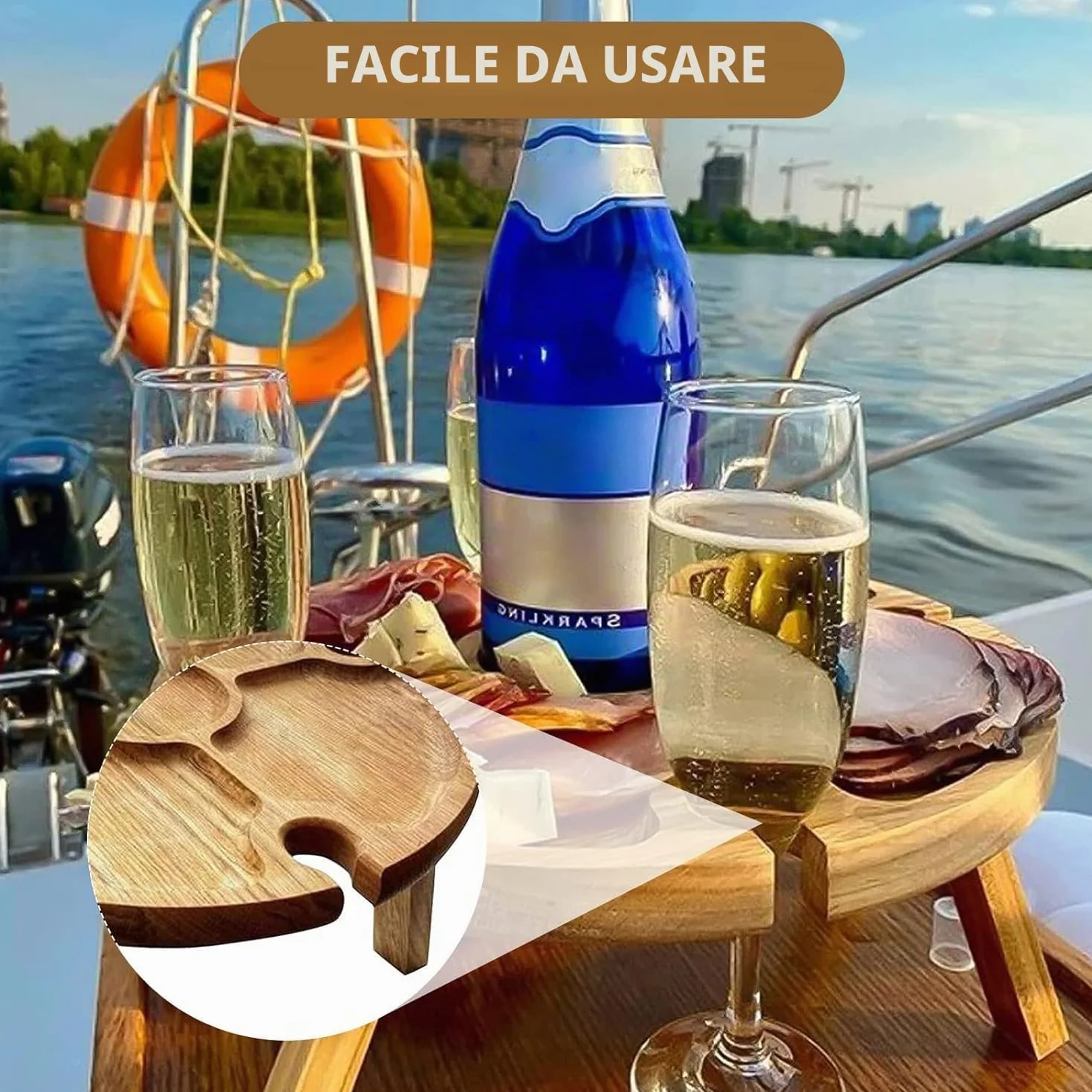 Tavolo da vino per esterni portatile mini tavolo da campeggio rotondo in legno 30 x 16 cm