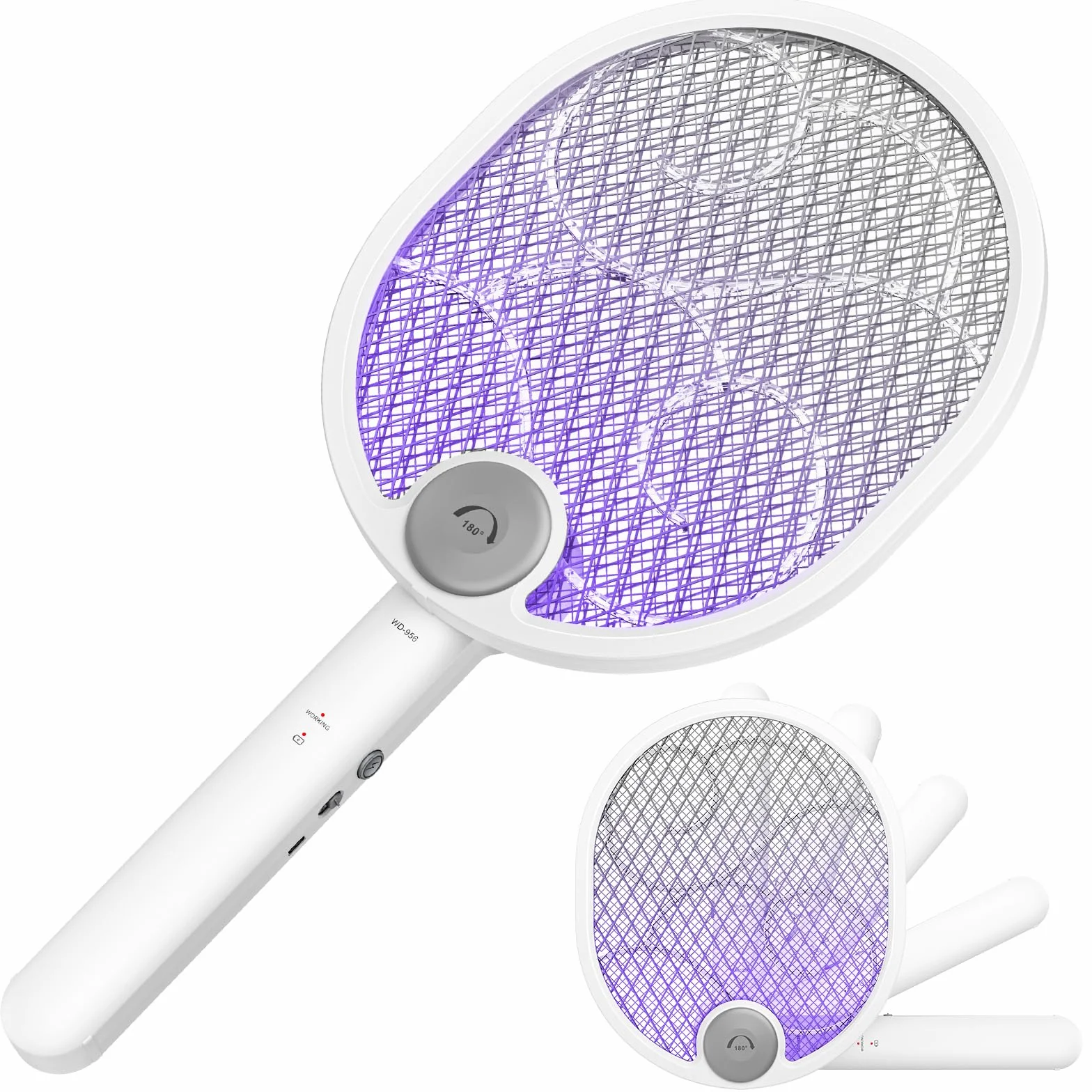 WOCVRYY Racchetta Zanzare Elettrica Pieghevole 4000V 1800mAh 3 in 1 Scacciamosche Elettrico USB Ricaricabile Palette Schiacciamosche e Luce LED Adatto per Interni ed Esterni