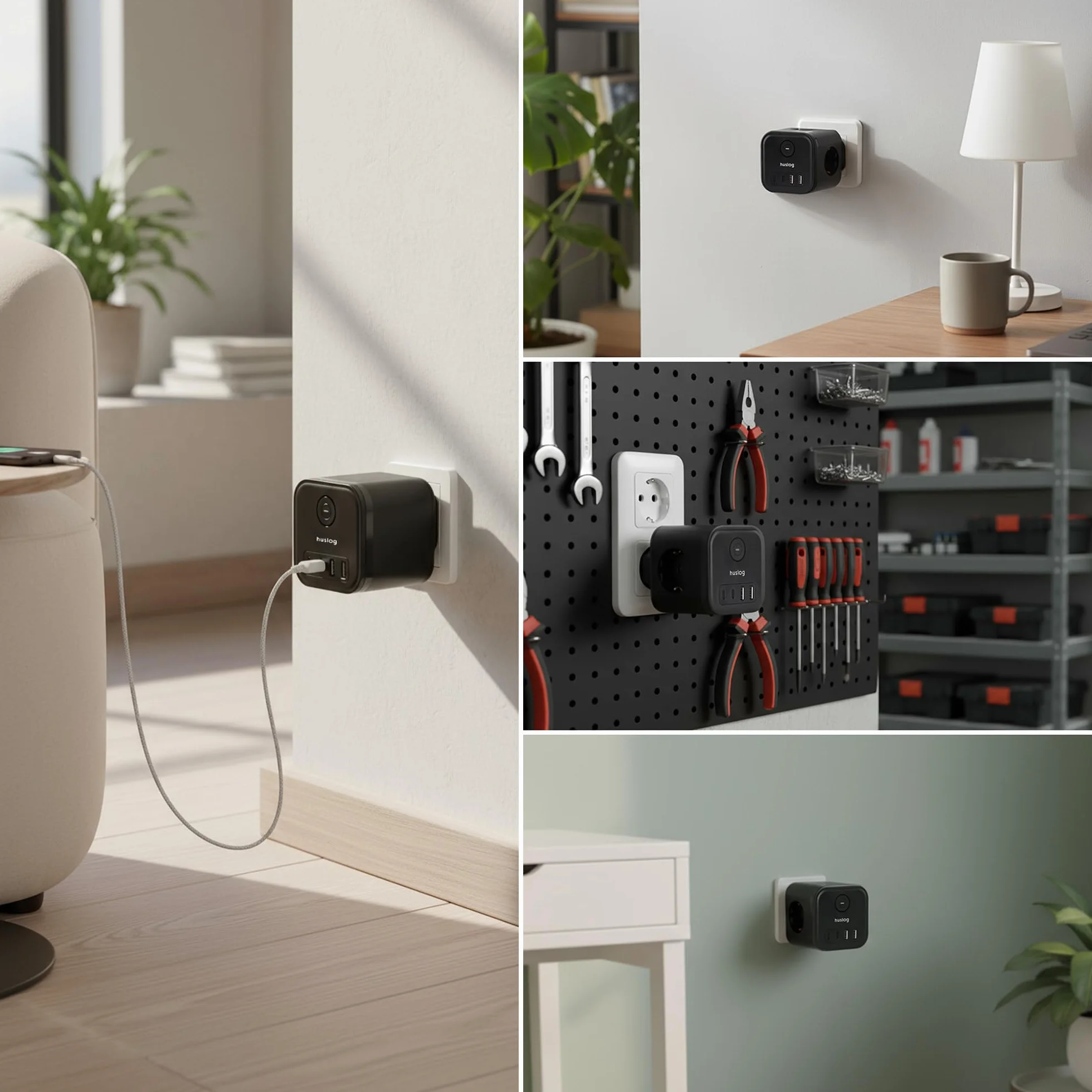 Cubo Multipresa 3 Prese AC 4 USB-C USB-A 3680W Compatta Ignifuga Interruttore ON/OFF Nera