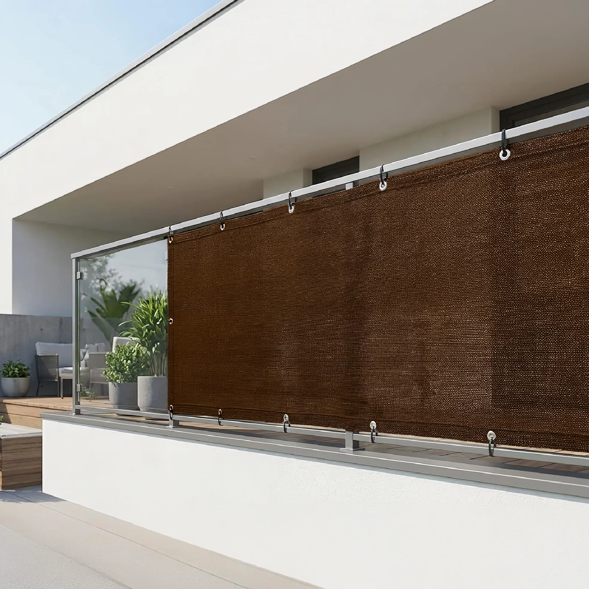 IlGruppone Telo Copribalcone Tinta Unita 90 x 500 Cm HDPE UV Frangivento con Occhielli - Schermo Privacy Terrazzo Frangivista Recinzione Copri Ringhiera Balconi Antipioggia (Senza Corda, Marrone)