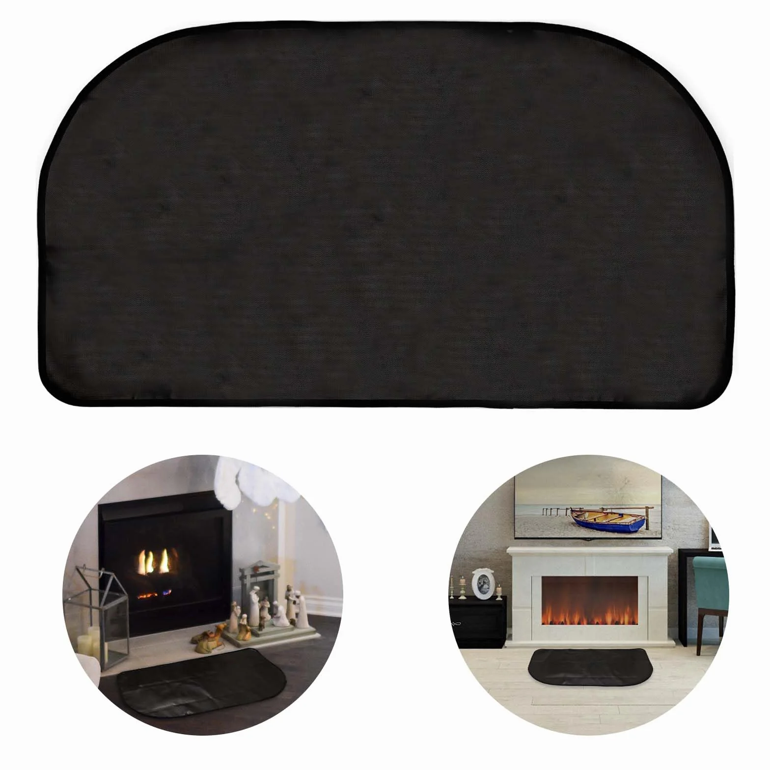 NQEUEPN Tappetino per Camino, Tappetino per Griglia 122x61cm Protezione per Pavimento Resistente al Fuoco a Mezzo Tondo Resistente alla Fiamma per Stufa a Legna per Interni ed Esterni (Nero)