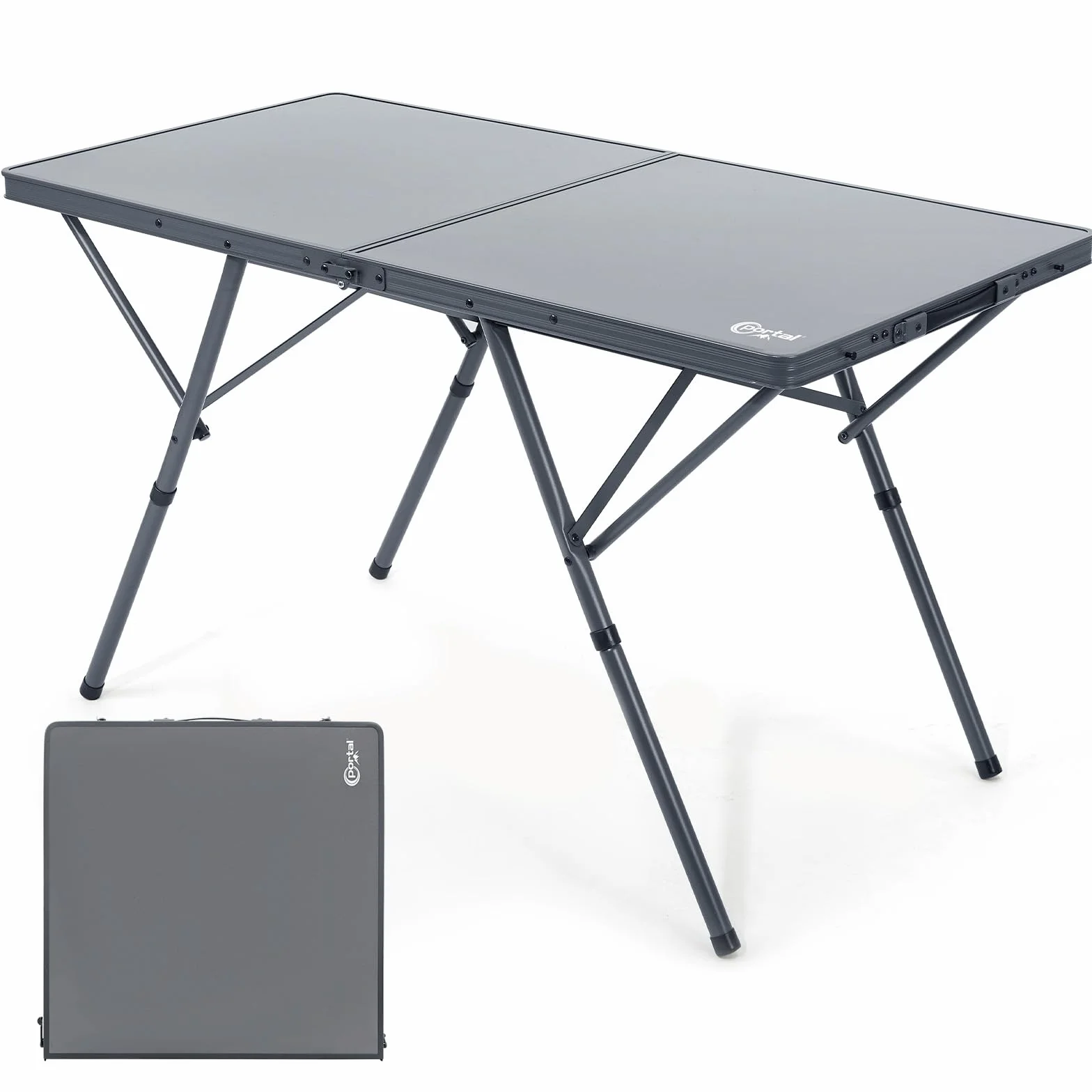 Portal Tavolo da campeggio pieghevole, 120 x 60 cm, extra grande, in alluminio, regolabile in altezza, per 4-6 persone, campeggio, pieghevole, ideale per picnic, giardino, balcone, feste, camper