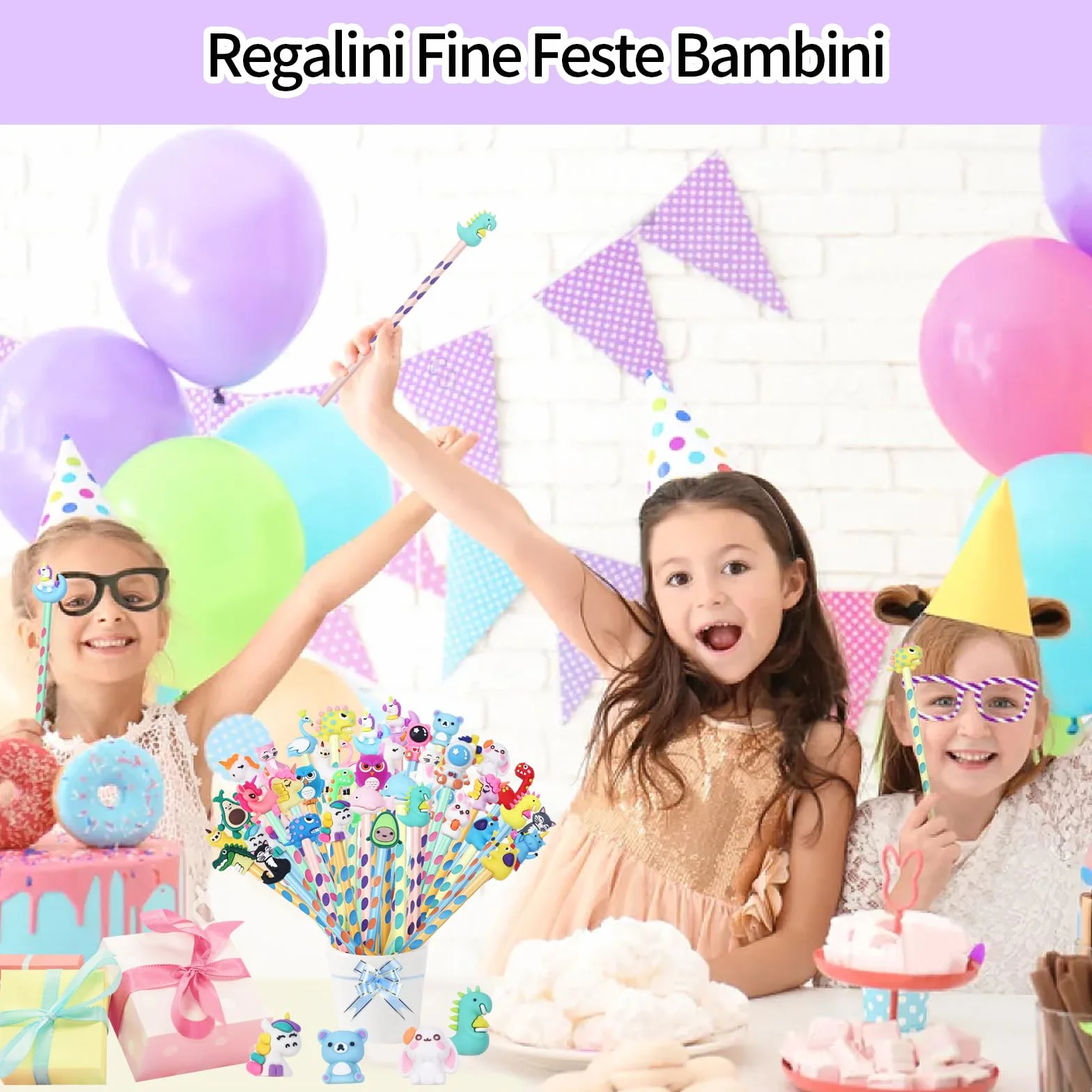 32 Pezzi Matite Colorate con Topper Animali Gadget Compleanno Bambini