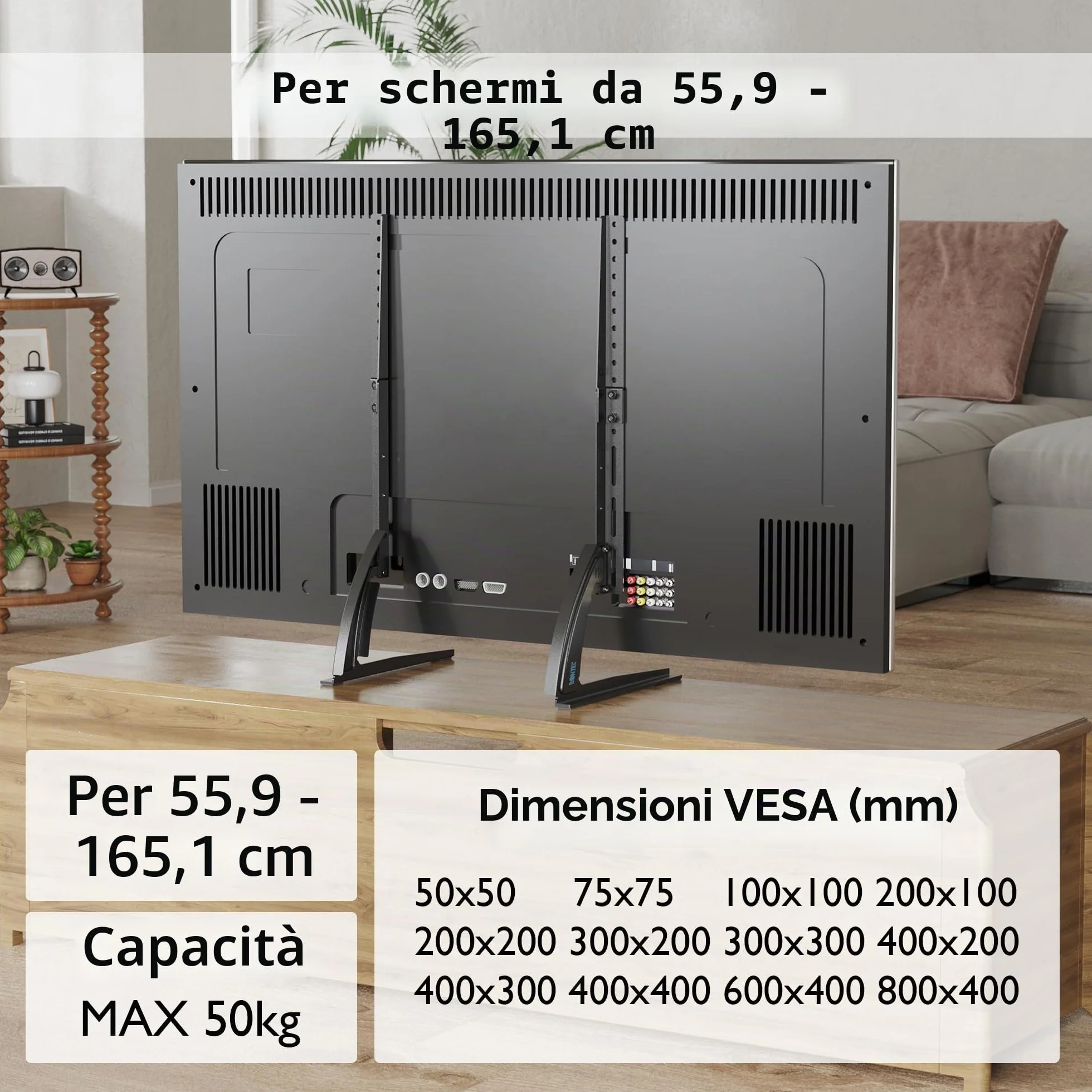 BONTEC Supporto TV Universale 22-65 Pollici VESA 800x400 mm Regolabile 50 kg