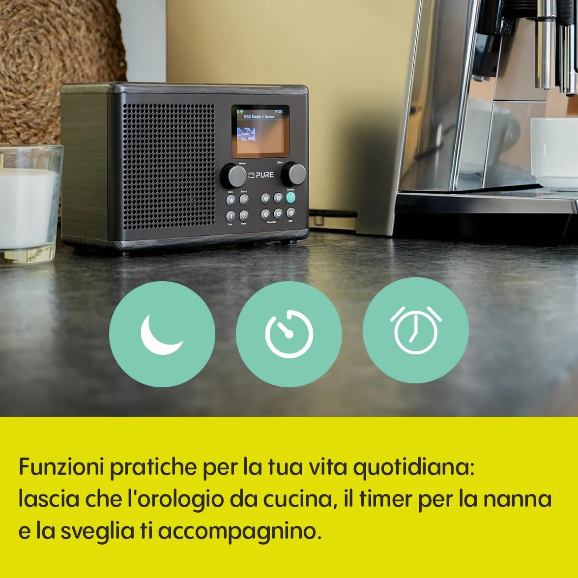Radio Internet Pure Classic H4i WiFi DAB+ FM Bluetooth 5.3 USB Altoparlante 10W Schermo 2,4" Nero