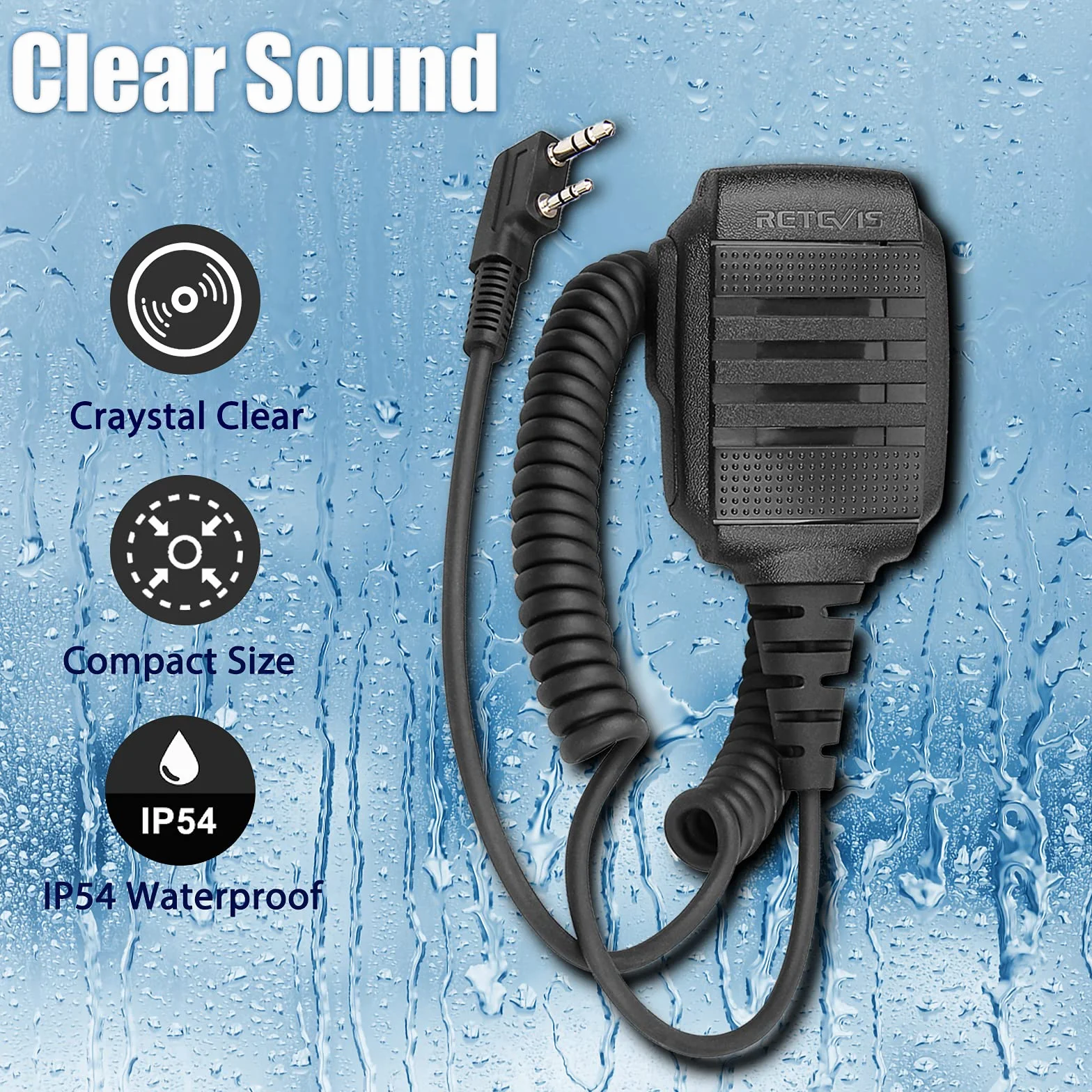 Retevis RS114 Walkie Talkie IP54 Altoparlante Microfono 2 Pin Compatibile RT24 RT27 RT22 RT622 RT5 RT5R RT28 Baofeng BF-888S UV-5R Kenwood (2 Pezzi)