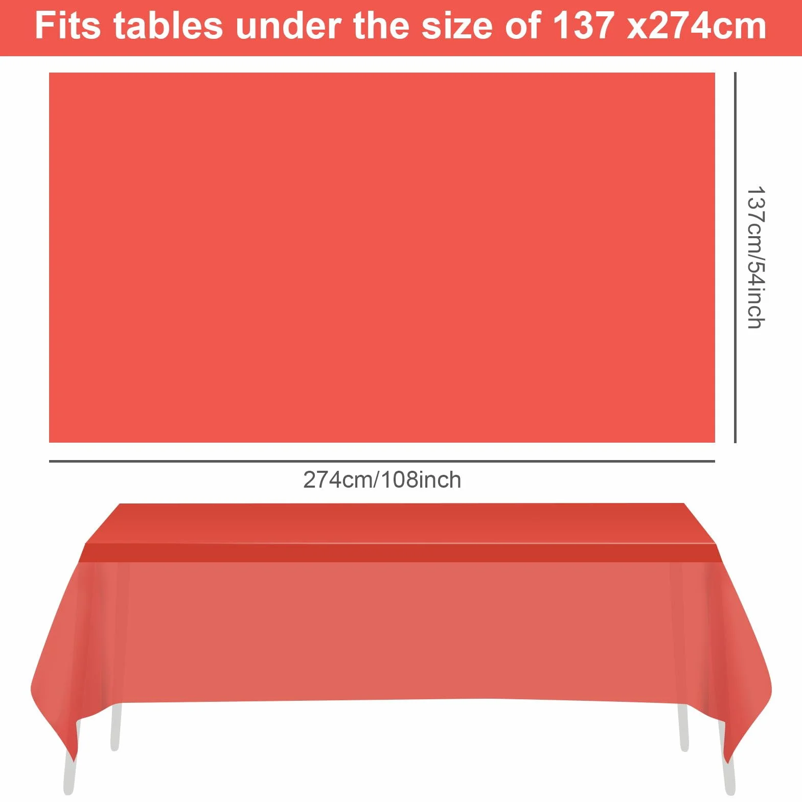 Tovaglia rettangolare rossa lavabile 137 x 274 cm, 2 pezzi per interni ed esterni
