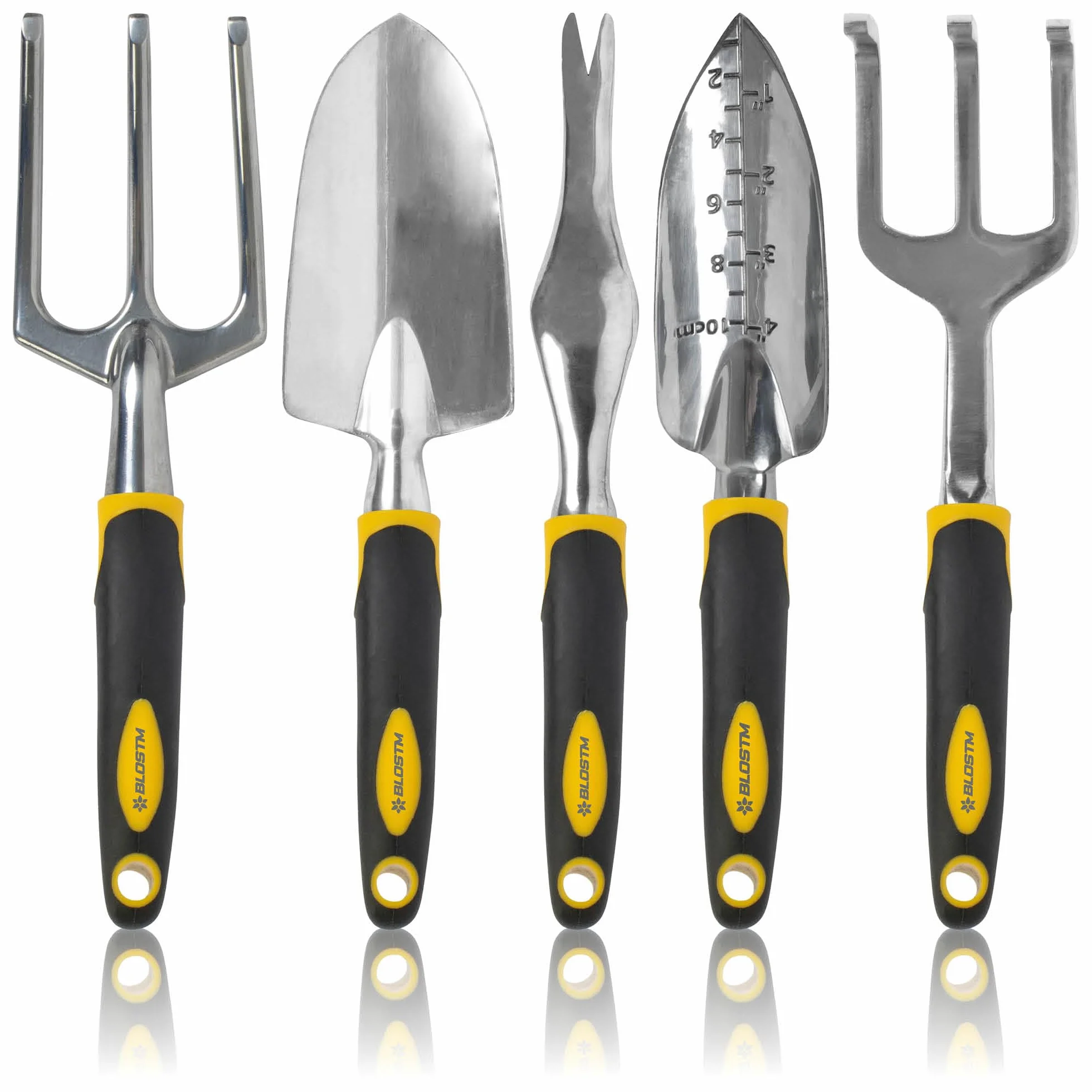 BLOSTM Set di Attrezzi Giardinaggio - Set Giardinaggio da 5 Pezzi Robusto Attrezzi da Giardino Manici Ergonomici, Set di Cazzuola e Forchetta da Giardino Antiruggine Kit Giardinaggio Donna e Uomini