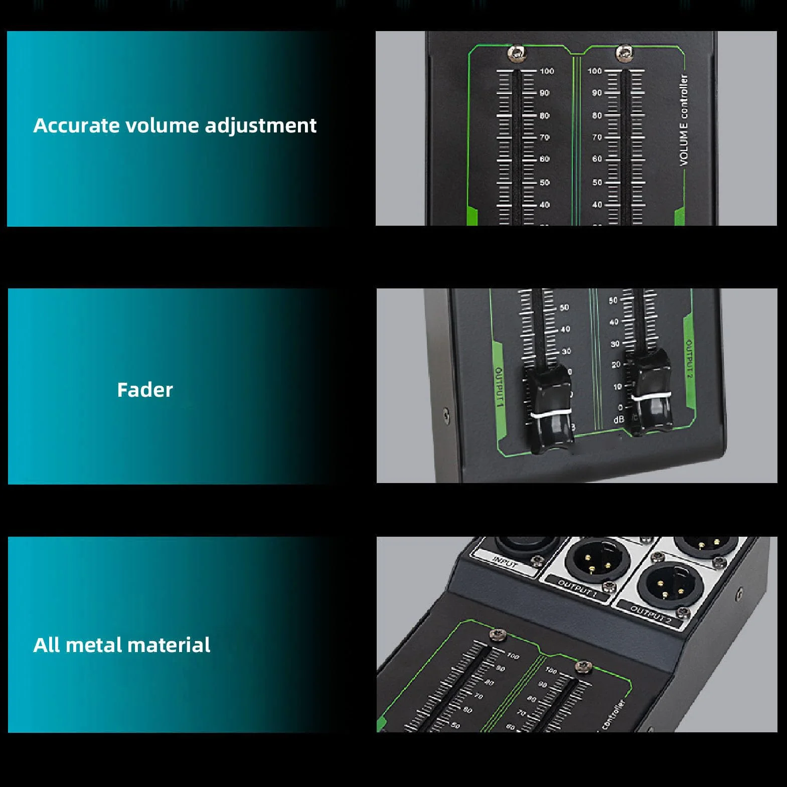 Ejoyous Regolatore di Volume per Casse Passive, 1 in 2 Out Controller Passivo da Studio, Monitor Stereo