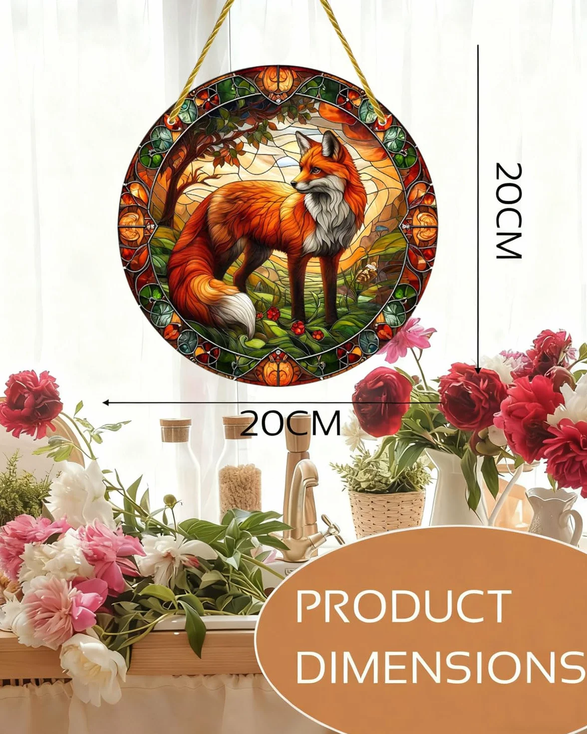 1 pezzo Acchiappasole, Acchiappasole a Forma di Colibrì, Acchiappa Sole da Appendere, Pendente Colorato Acrilico, Acchiappaluce Finestra Colibrì, per Salotti, Finestre, Giardino(Volpe)