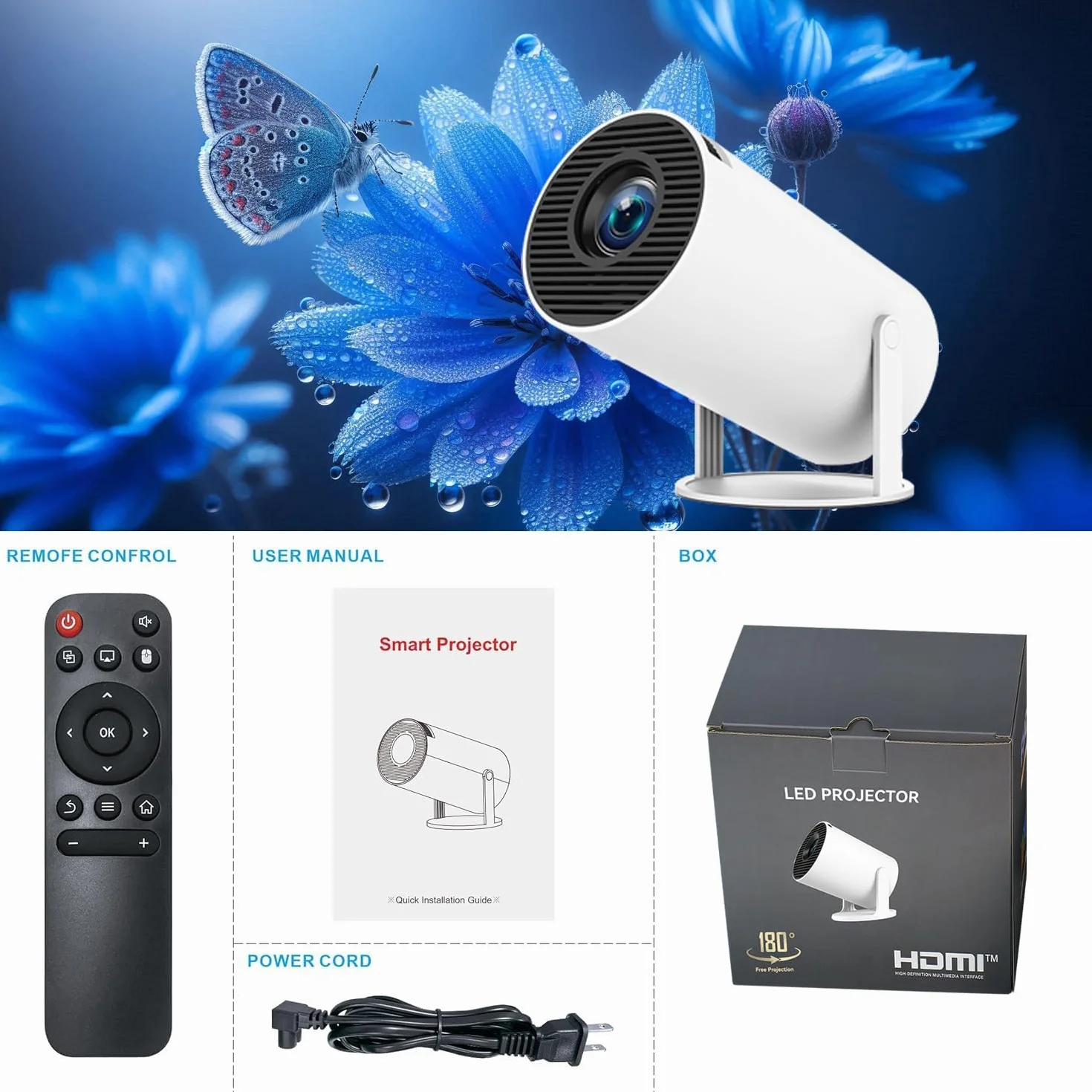 Proiettore 4K WiFi 6 BT5.2 Portatile Full HD con Keystone Rotazione 180° per Home Theater