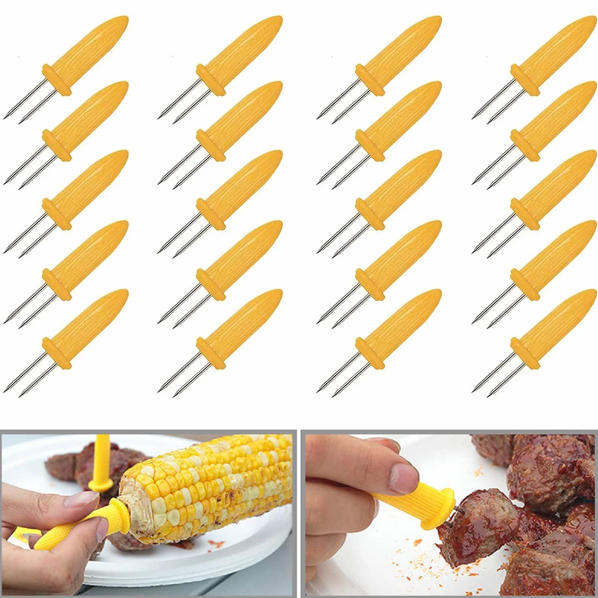 20 Pezzi Spiedini di Mais, Forchette per Barbecue in Acciaio Inox Spiedini per Pannocchie di Mais Forcella della Frutta Punta Utensile per Barbecue Picnic Casa Giardino Campeggio