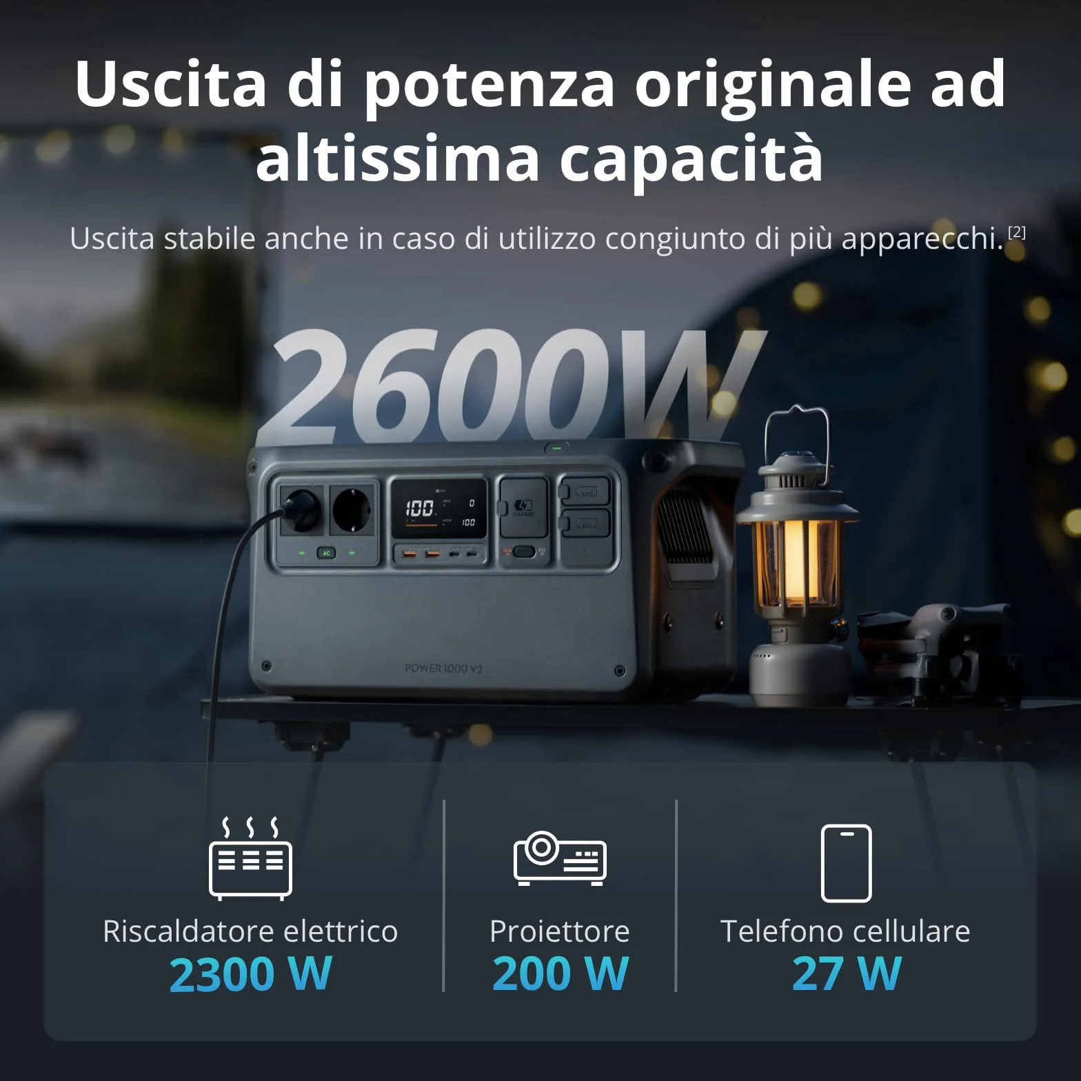 DJI Power 1000 V2 generatore di corrente portatile, centrale elettrica portatile, batteria LFP da 1024 Wh, uscita stabile da 2600 W, ricarica 0-80% in 37 min,power station per casa, camper off-grid