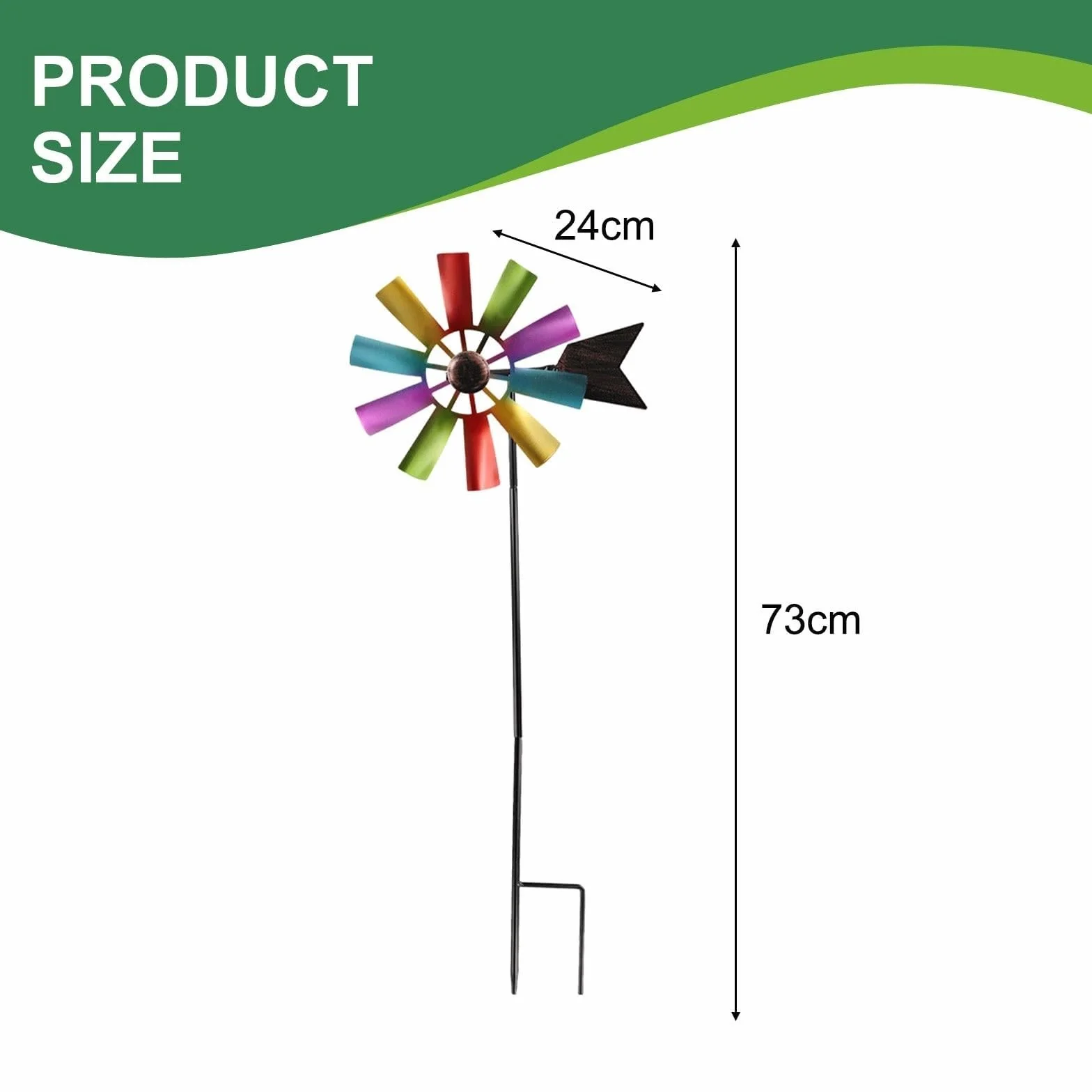 Per mulino a vento in metallo rotante a 360 gradi per decorazione giardino paesaggio con costruzione adatto per uso esterno 73 cm Dimensioni