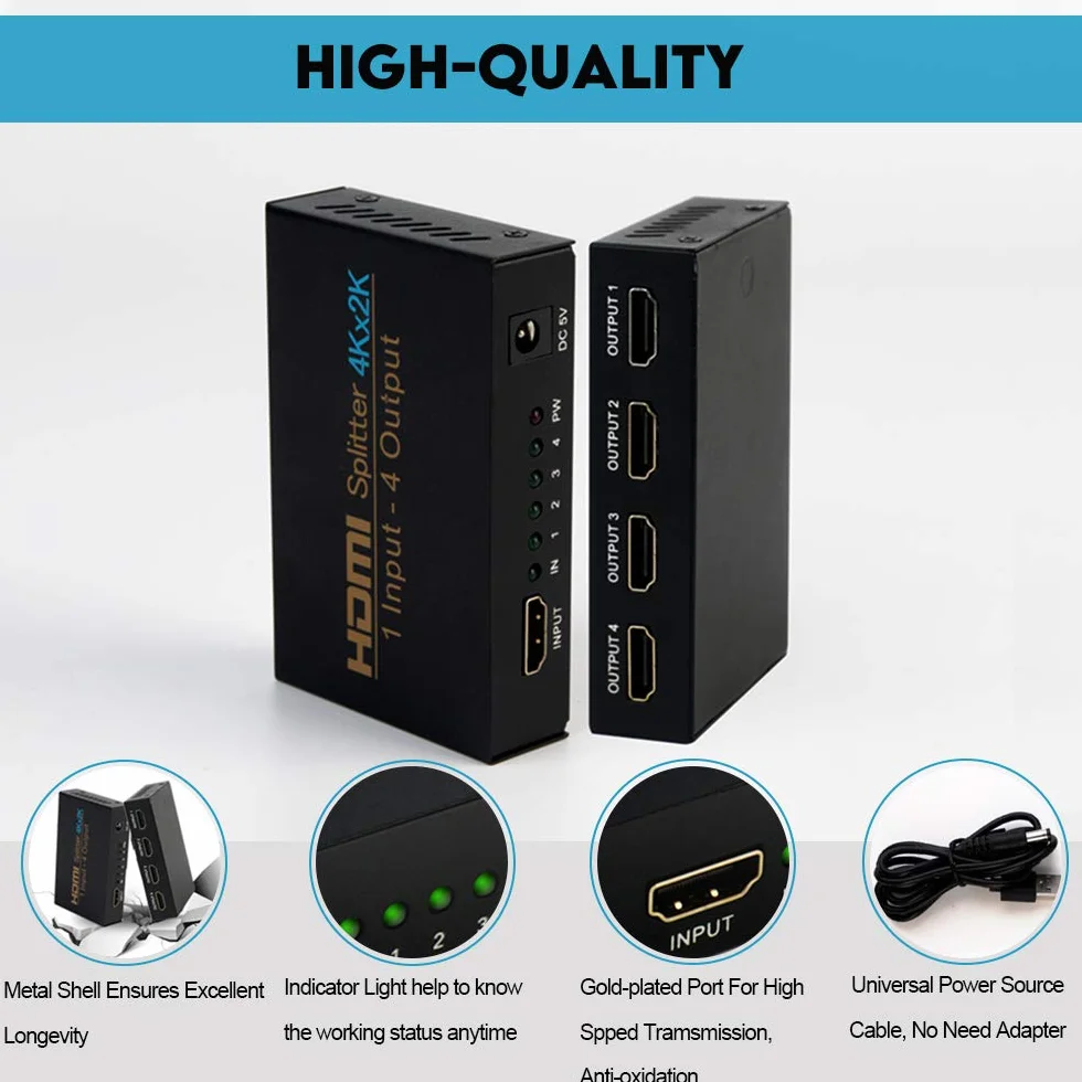 NIERBO HDMI Splitter 1 Ingresso 4 Uscite 4K 3D 1080p per PS4 PS3 Blu-Ray