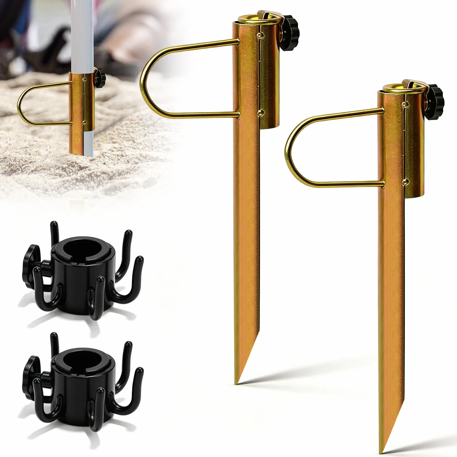 2 pezzi porta ombrellone, supporto per ombrellone da prato, per ombrelloni, picchetto con gancio, ombrellone da spiaggia, sabbia ancora, in ferro zincato, per ombrelloni con diametro di 22 – 32 mm