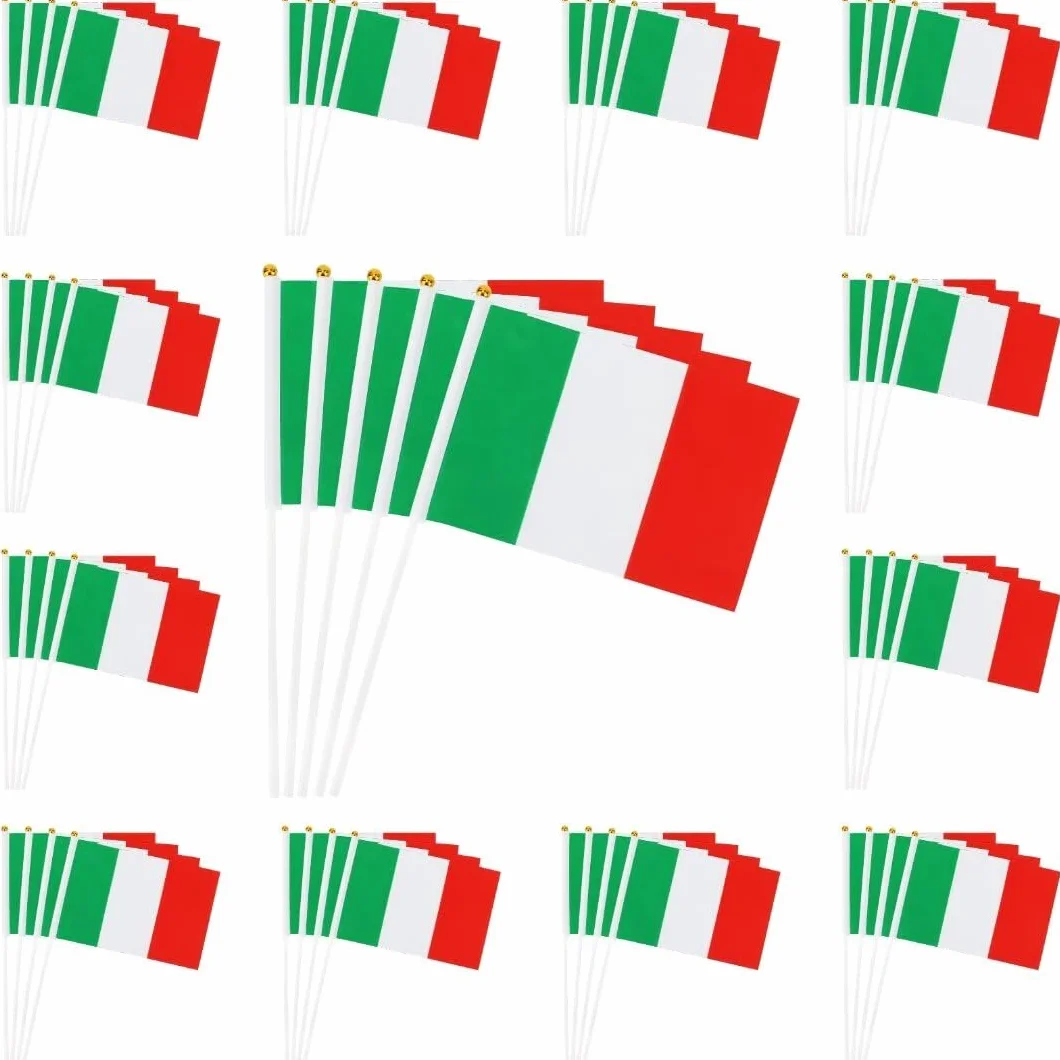 Bomtop 50 Pezzi Bandiera Italiana a Manovella 21 x 14 cm per Festa Nazionale, Eventi Sportivi, Decorazione Interna Esterna