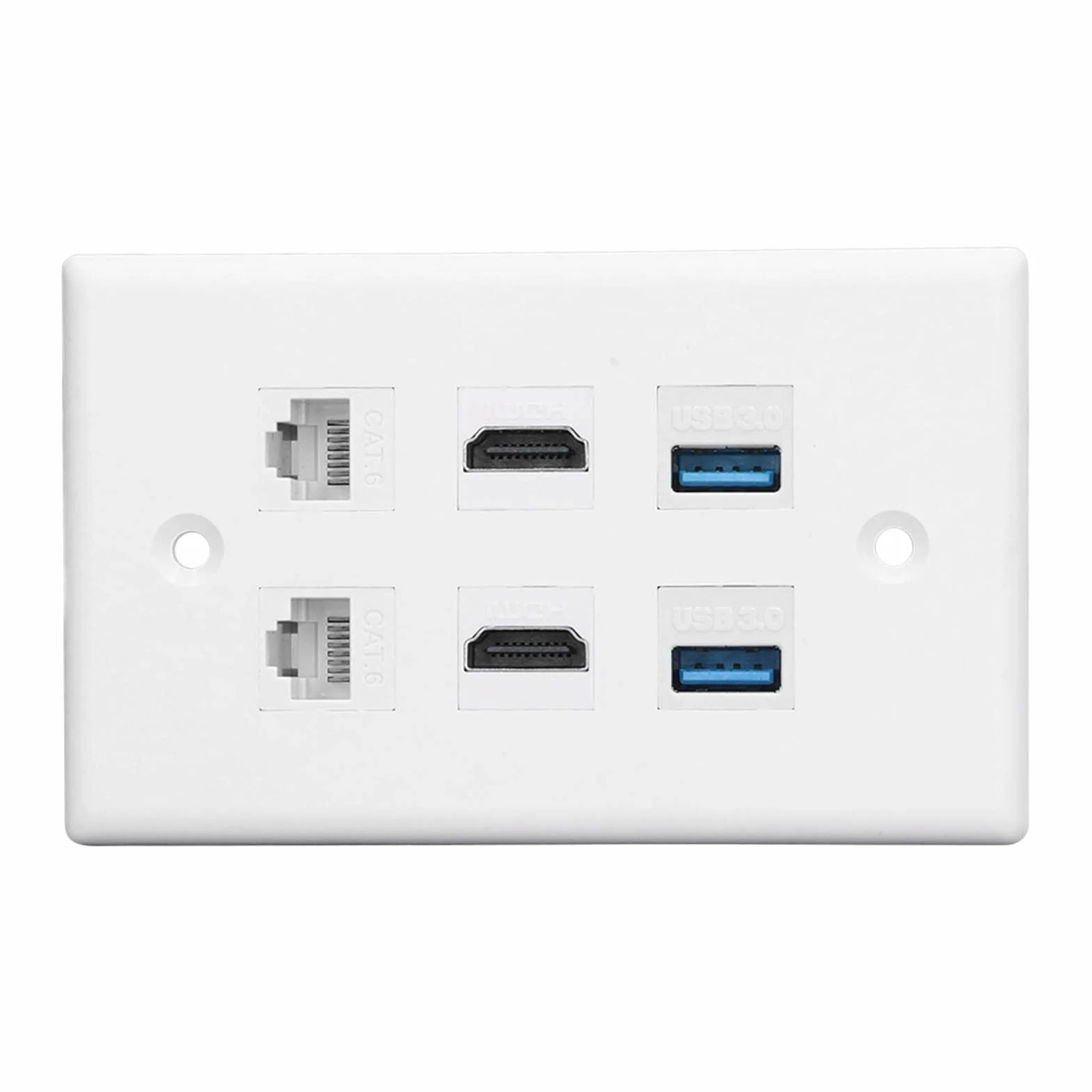 Piastra da Parete Ethernet Cat6 RJ45 6 Porte 2xHDMI 2xCat6 2xUSB 3.0