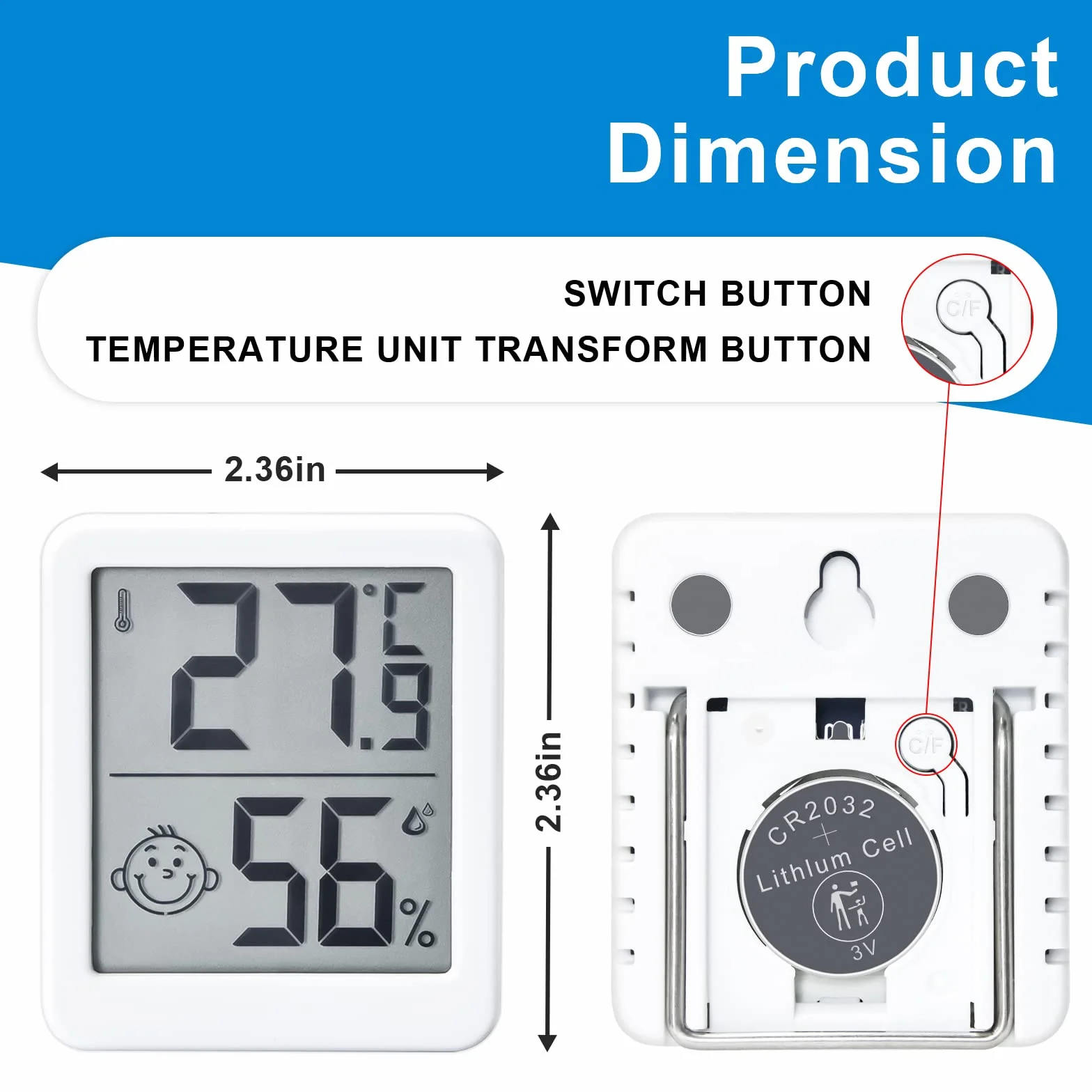HORJOR Mini Termometro LCD Igrometro Professionale Digitale con Livello di Comfort, Bianco