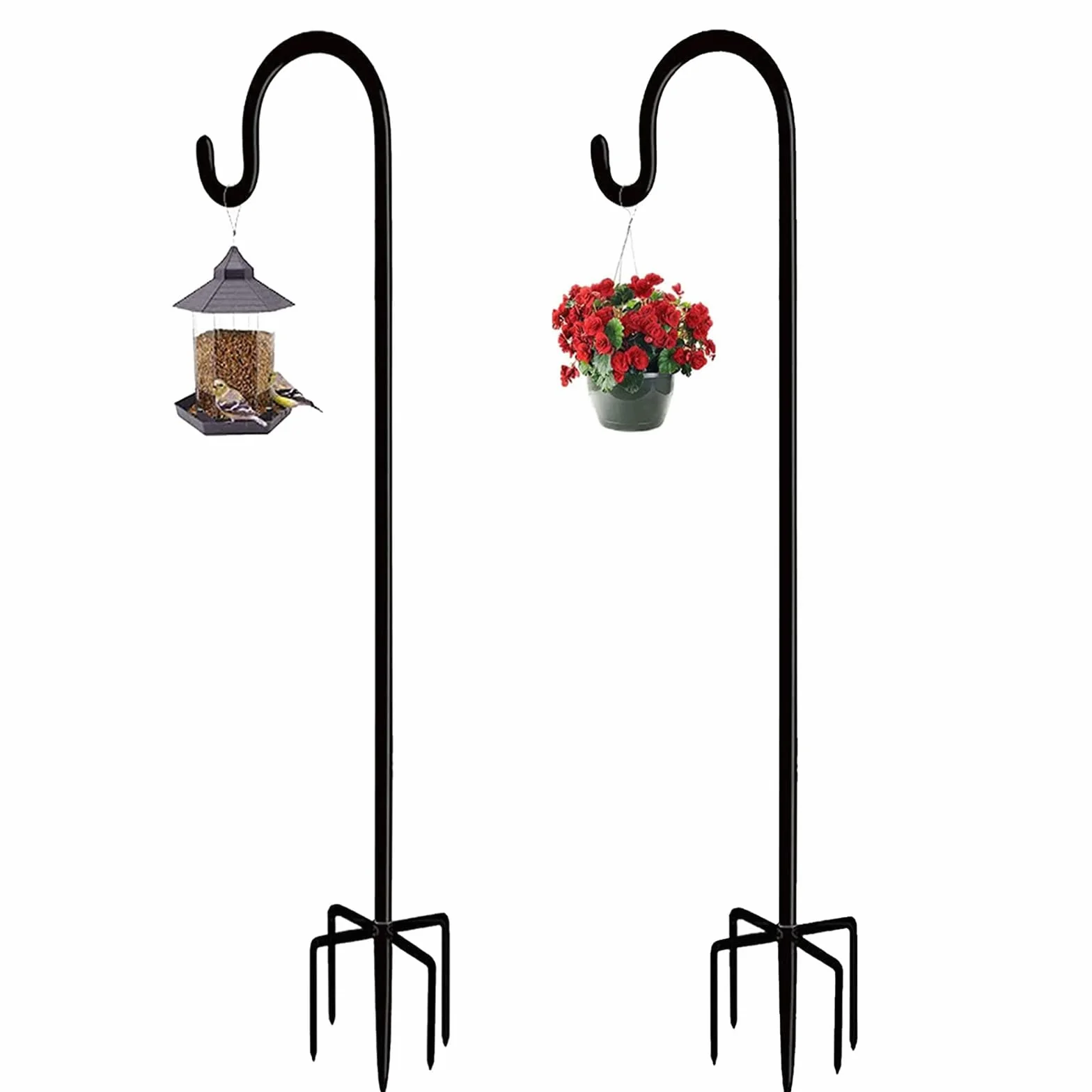 Ganci per pastori da esterni, con base in metallo, per luci da giardino, scacciatoio, fioriere, matrimoni, 96 cm, colore: nero, confezione da 2