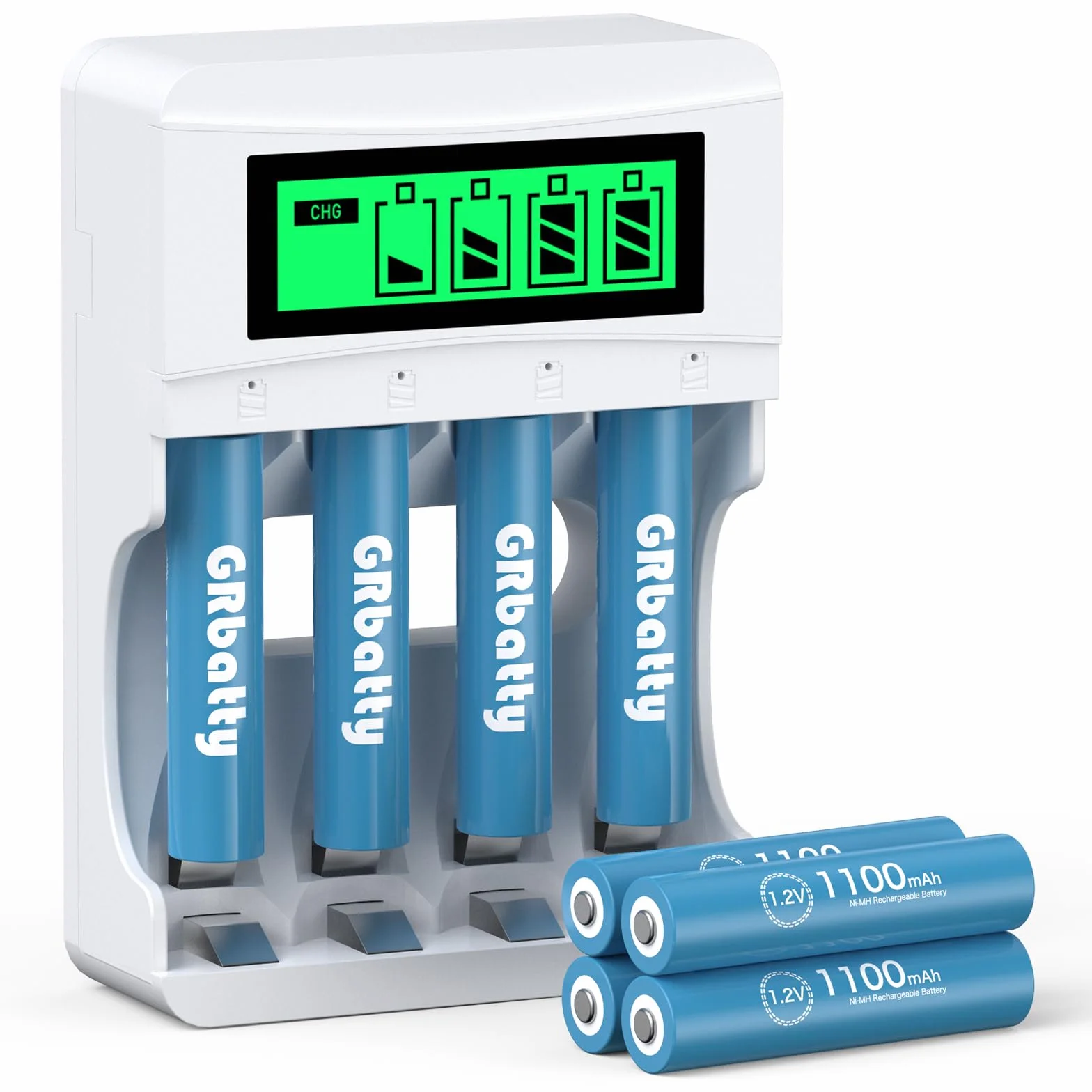Batterie Ricaricabili AAA NiMH 1100mAh 1.2V Confezione da 8 con Caricatore LCD