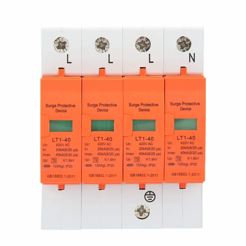 Scaricatore Trifase AC Sovratensione 4P 420V 40kA Protezione Fulmini