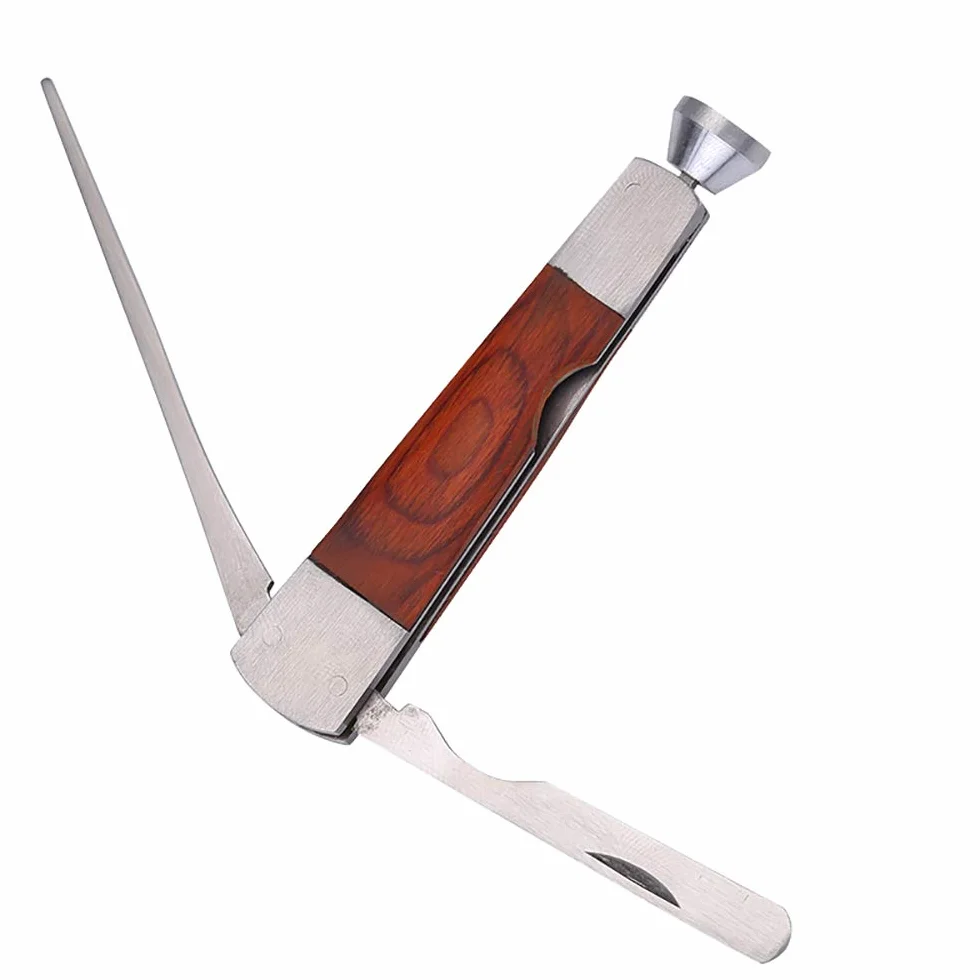 Strumento 3 in 1 per la pulizia della pipa, in legno rosso, in acciaio inox, alesatore per tabacco per bloccare la canna fumaria
