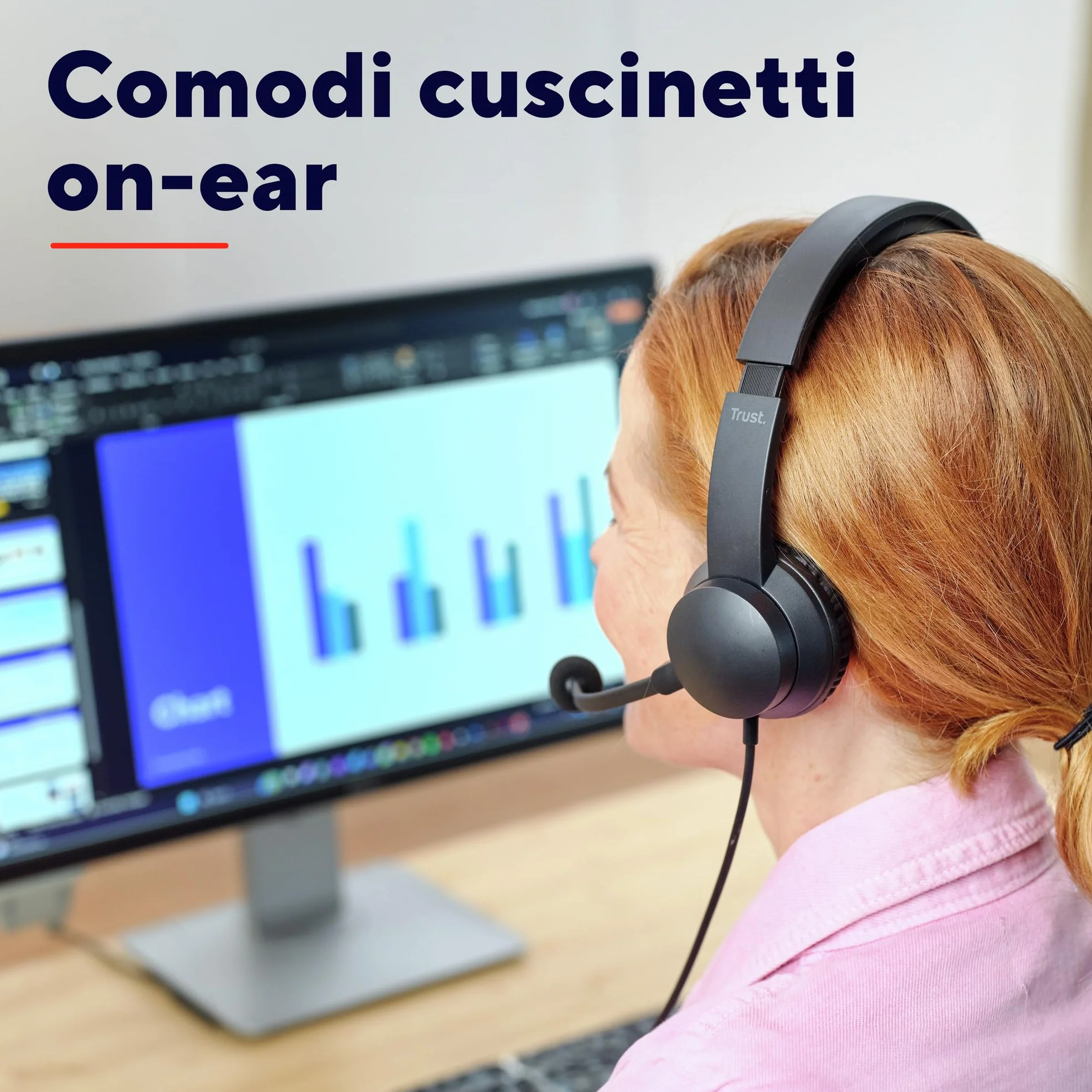 Trust USB Cuffie con Microfono Leggere On-Ear, Auricolari con Filo 1,80 m, Archetto Regolabile, Headphones Cablato per PC Laptop Nero