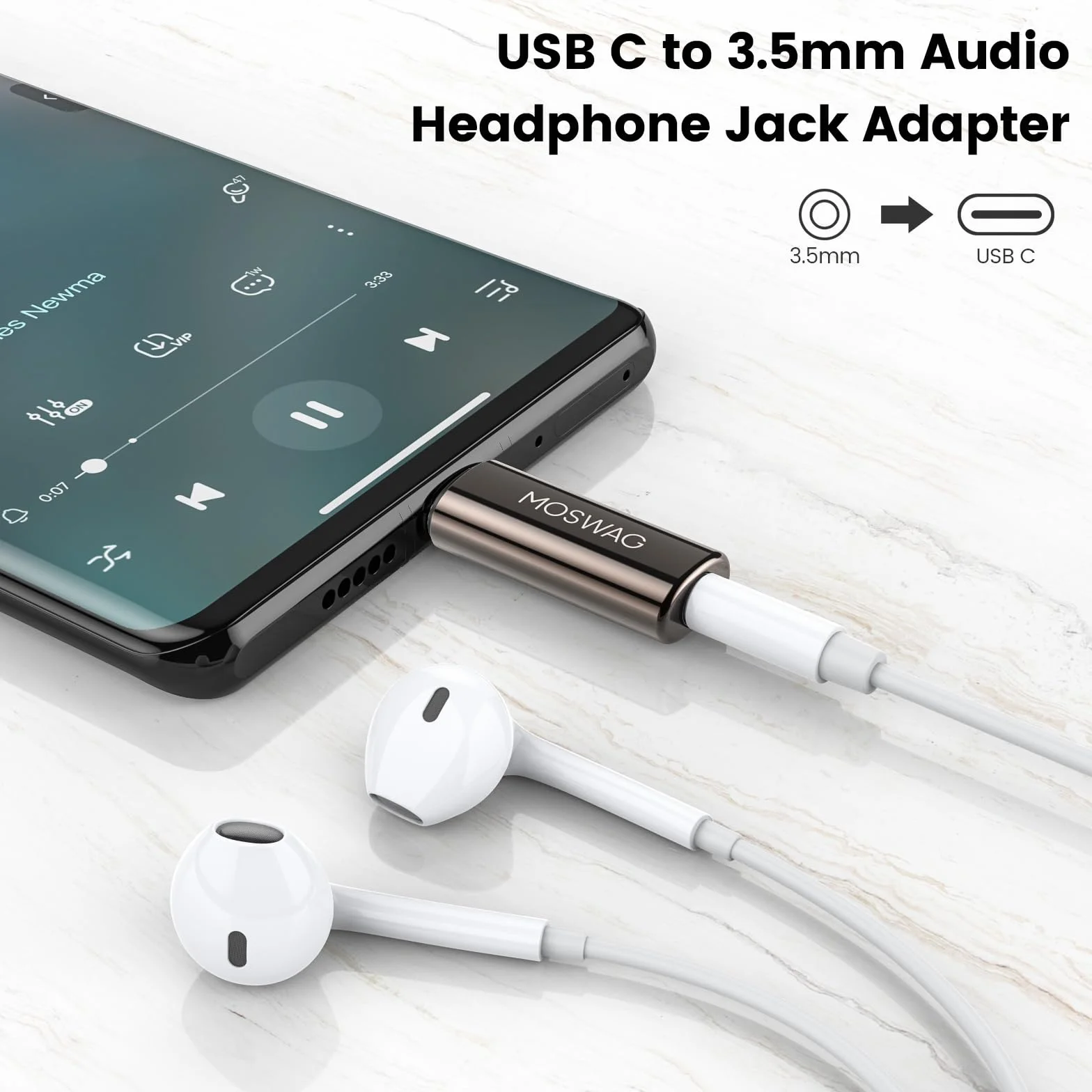MOSWAG Adattatore USB C Jack con DAC Integrato, da USB C a 3,5 mm in Lega di Zinco