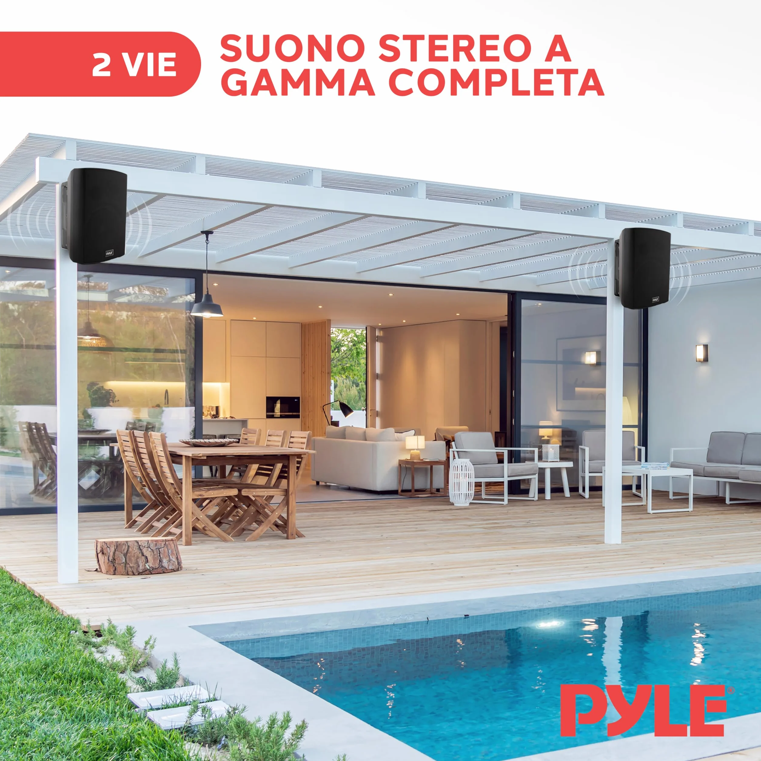 Pyle Coppia Cassa Bluetooth Parete Altoparlanti Resistente Acqua IP44 Interni Esterni Bassi Potenziati Nero
