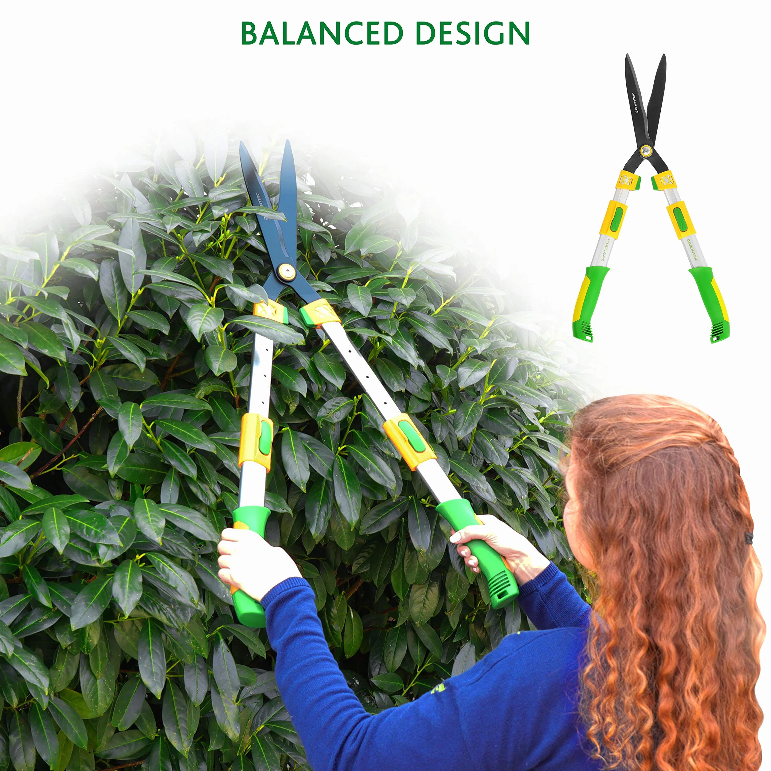 GRÜNTEK Cesoia per Siepi con Manici Allungabili 68-82.5 cm Forbice Telescopica da Potatura