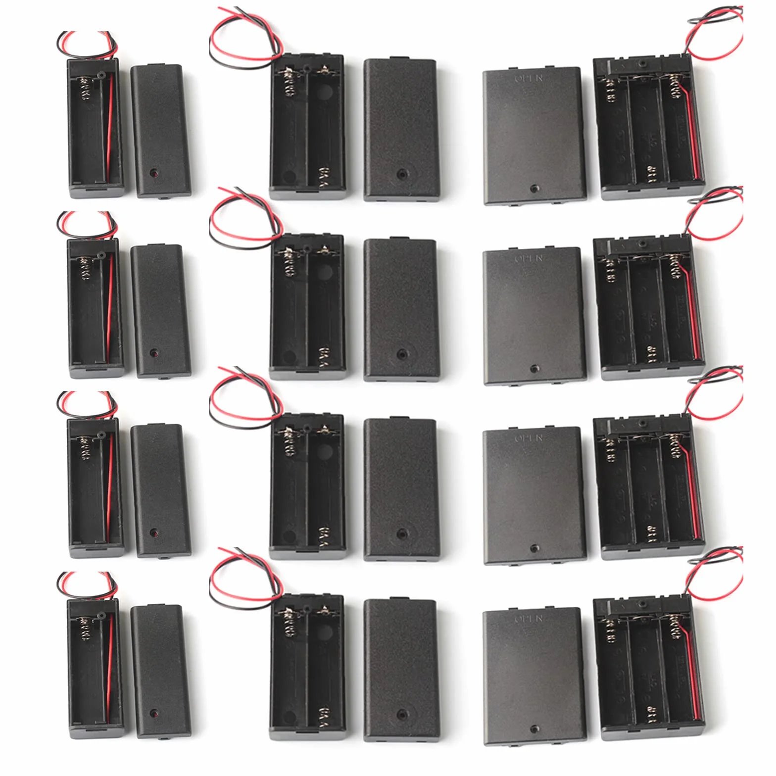 Custodia Portabatterie in Plastica 1,5V-4,5V con Interruttore On/Off e Cavo, 12 Pezzi