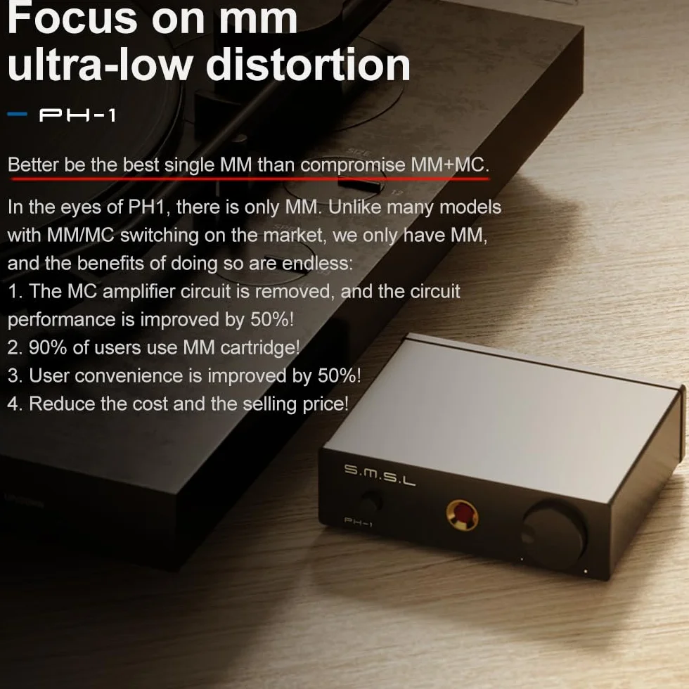 S.M.S.L PH-1 Preamplificatore Phono MM 46dB CNC Amplificatore Cuffie