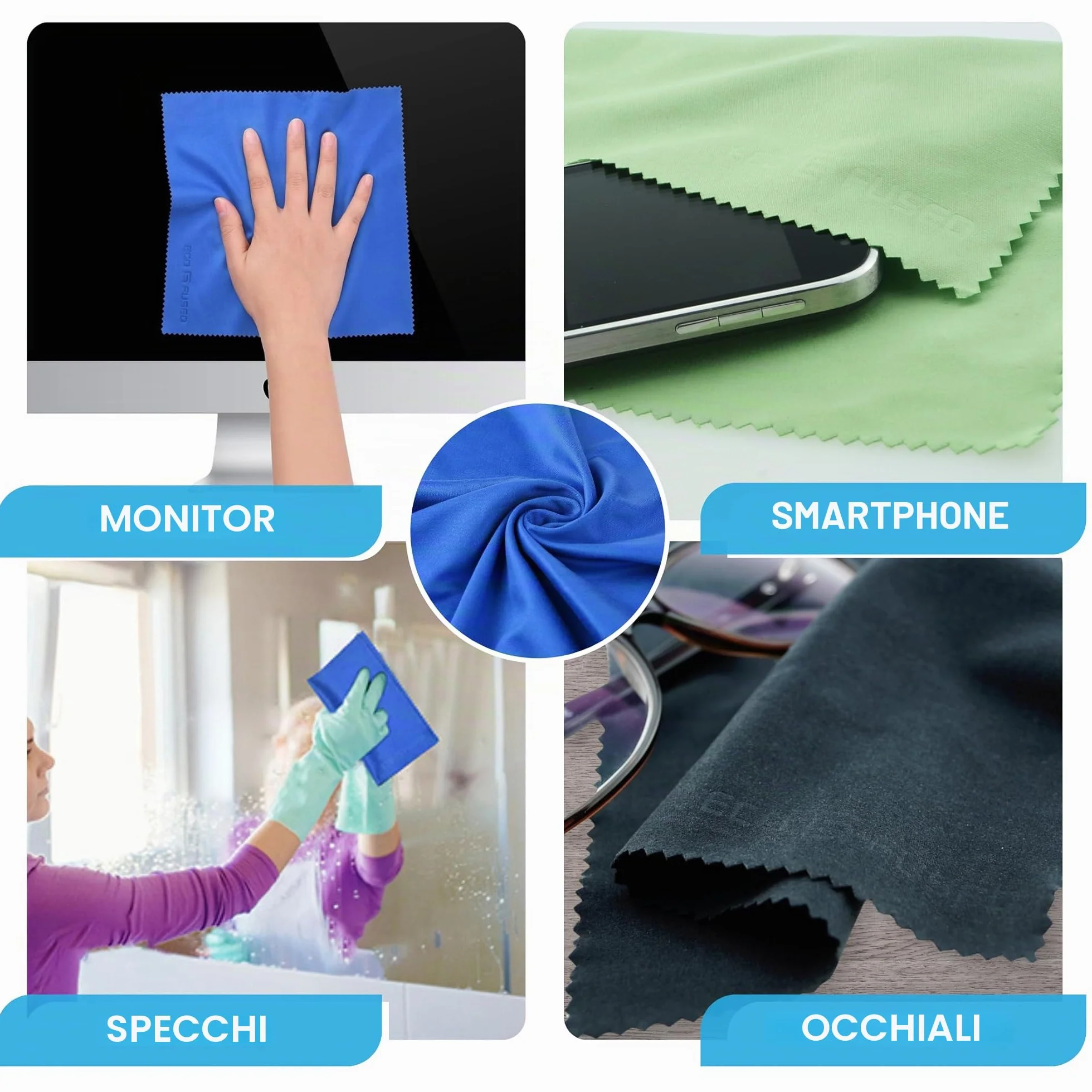 Panni di Pulizia in Microfibra 20x20 cm 5 Pezzi per Schermi TV Monitor Occhiali Lenti LCD