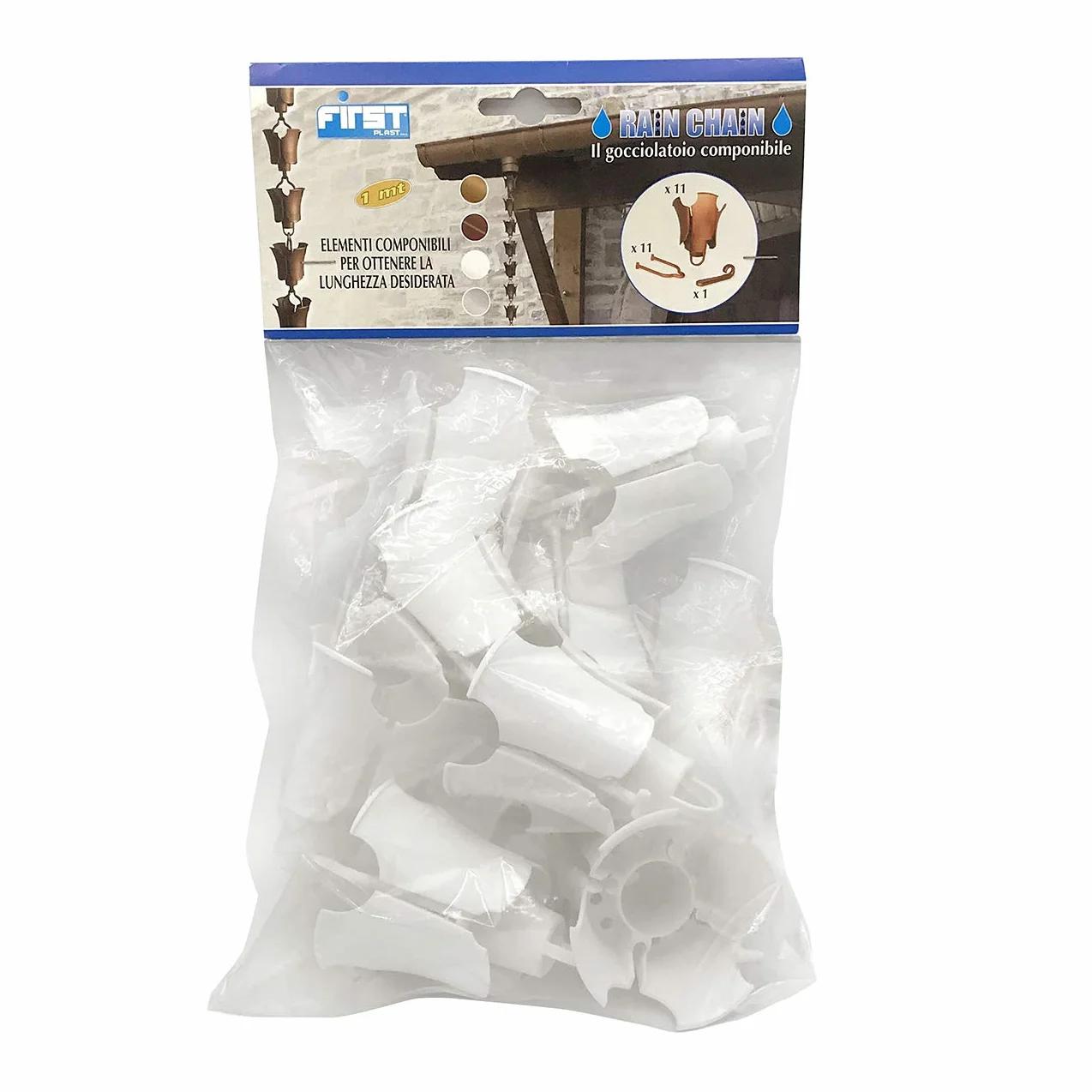 FIRST PLAST RAIN1B Gocciolatoio Componibile Catena Pluviale 1 m Bianco