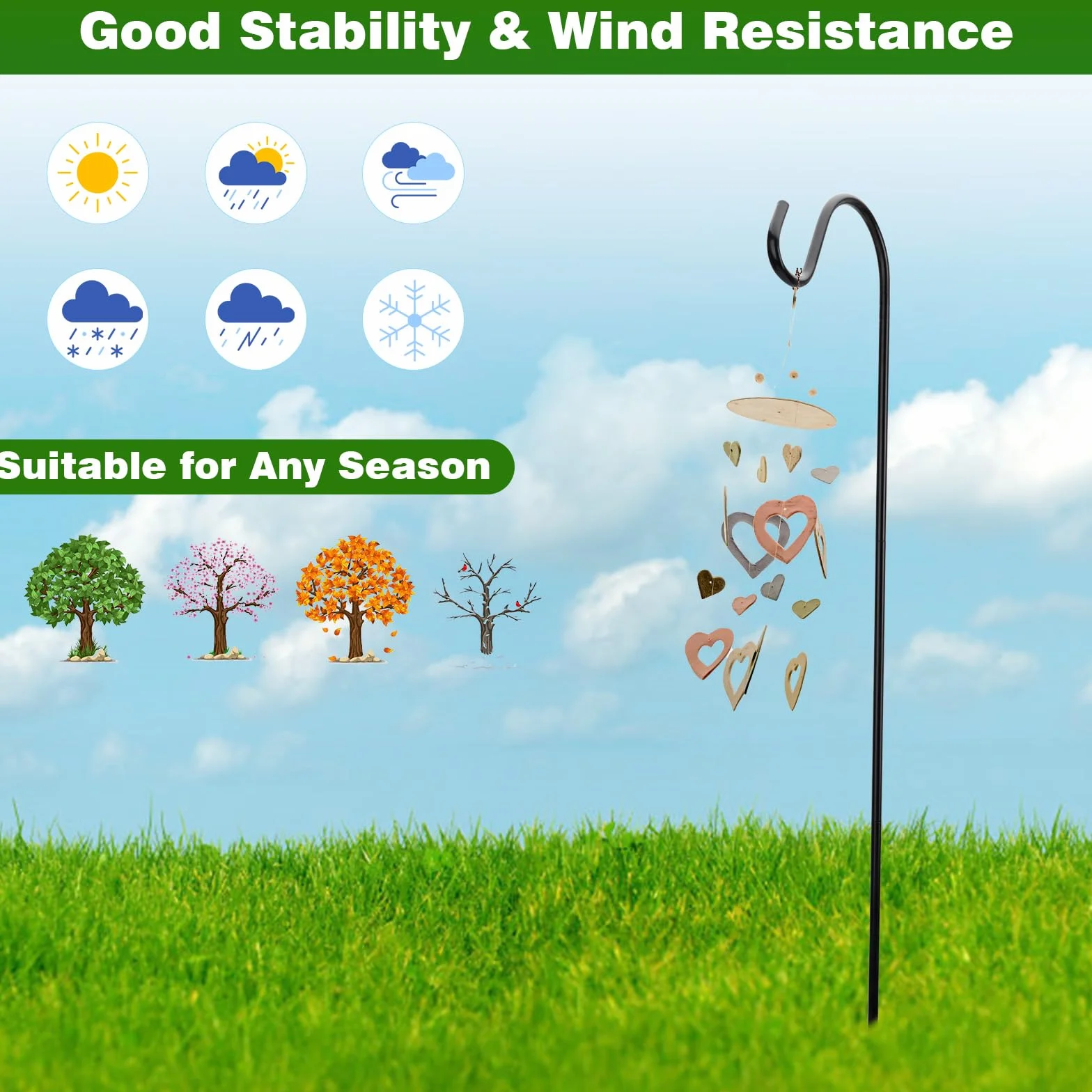 Ganci da Pastore da Giardino 81.5cm Regolabile in Metallo 4 Ganci 20cm Esterni