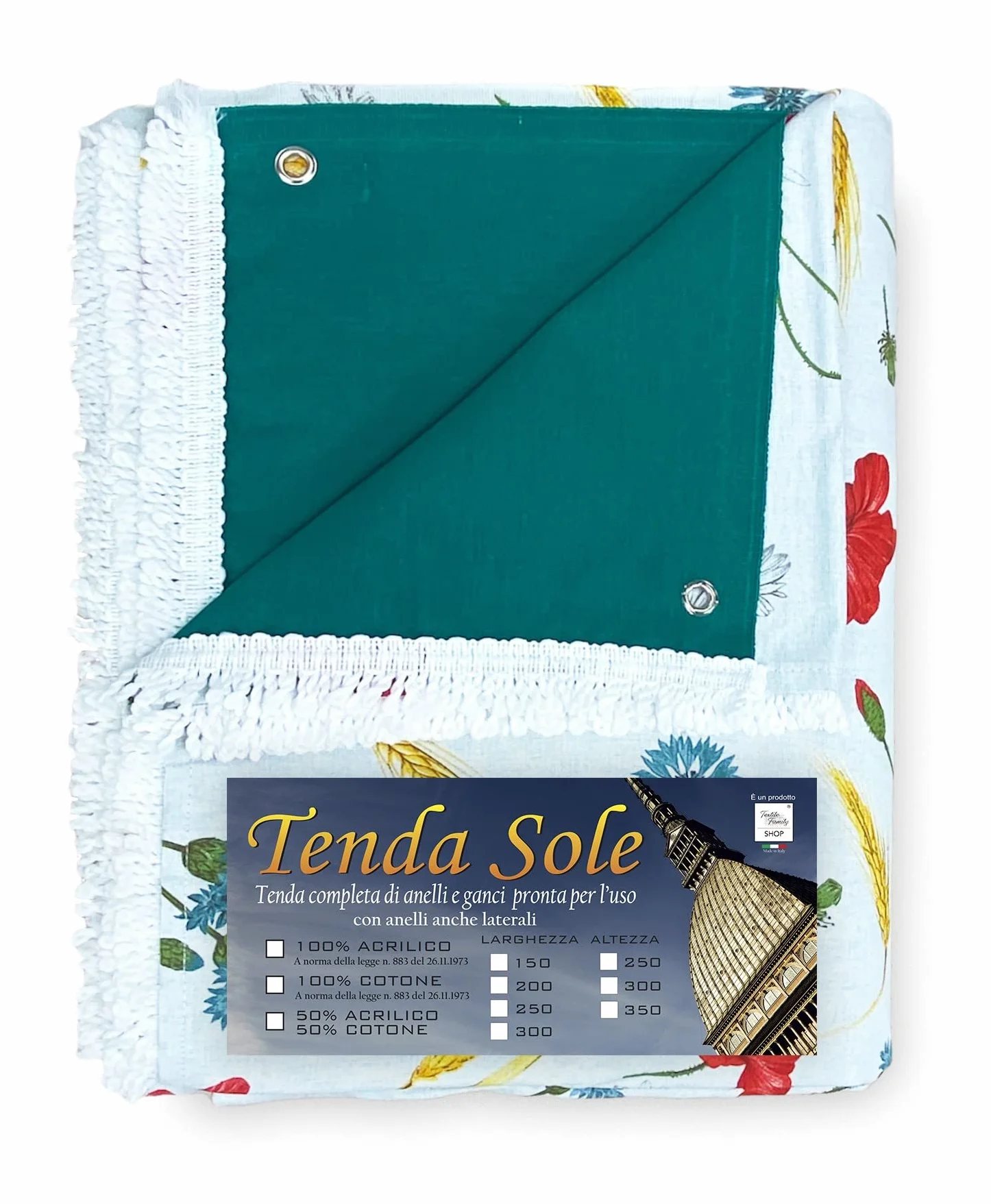 Tende per Esterno - Tende da Sole per Esterno CON ANELLI | Tenda da Giardino, Veranda, Gazebo, Portico | Ganci per Applicazione | Resistente e Lavabile, Cotone 100% Durevole, Stampa Papaveri - 150x300