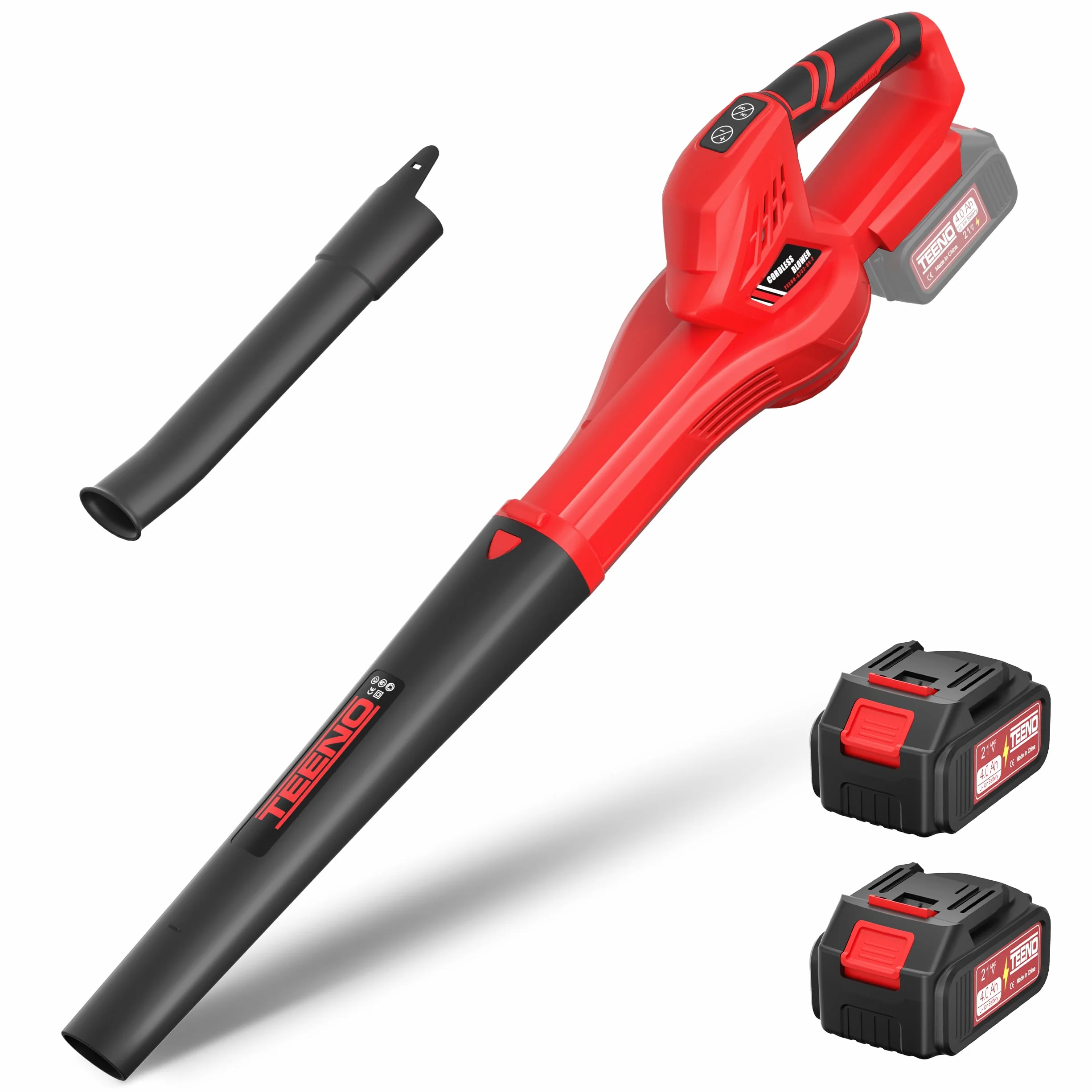 Soffiatore per Foglie TEENO Elettrico Senza Fili, Ad Alta Prestazione (210 km/h), 4Ah *2, 6 Livelli di Aria, Tubo Smontabile, Per Giardino Pro/Domestico, Compatibile con batterie Makita