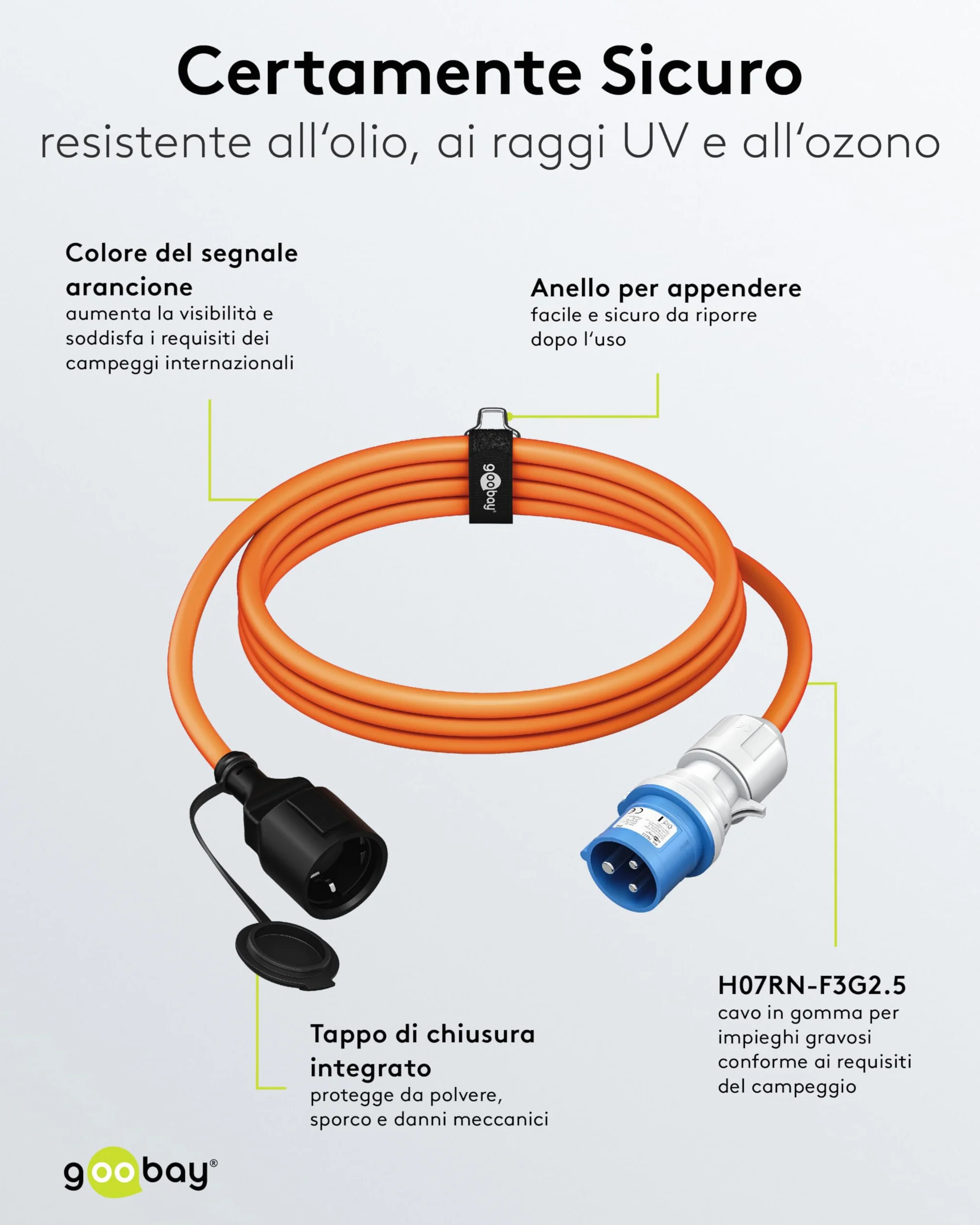 goobay Cavo adattatore CEE per caravan, 1,5 m, spina CEE a presa con contatto di protezione, uso esterno con IP44, 76223
