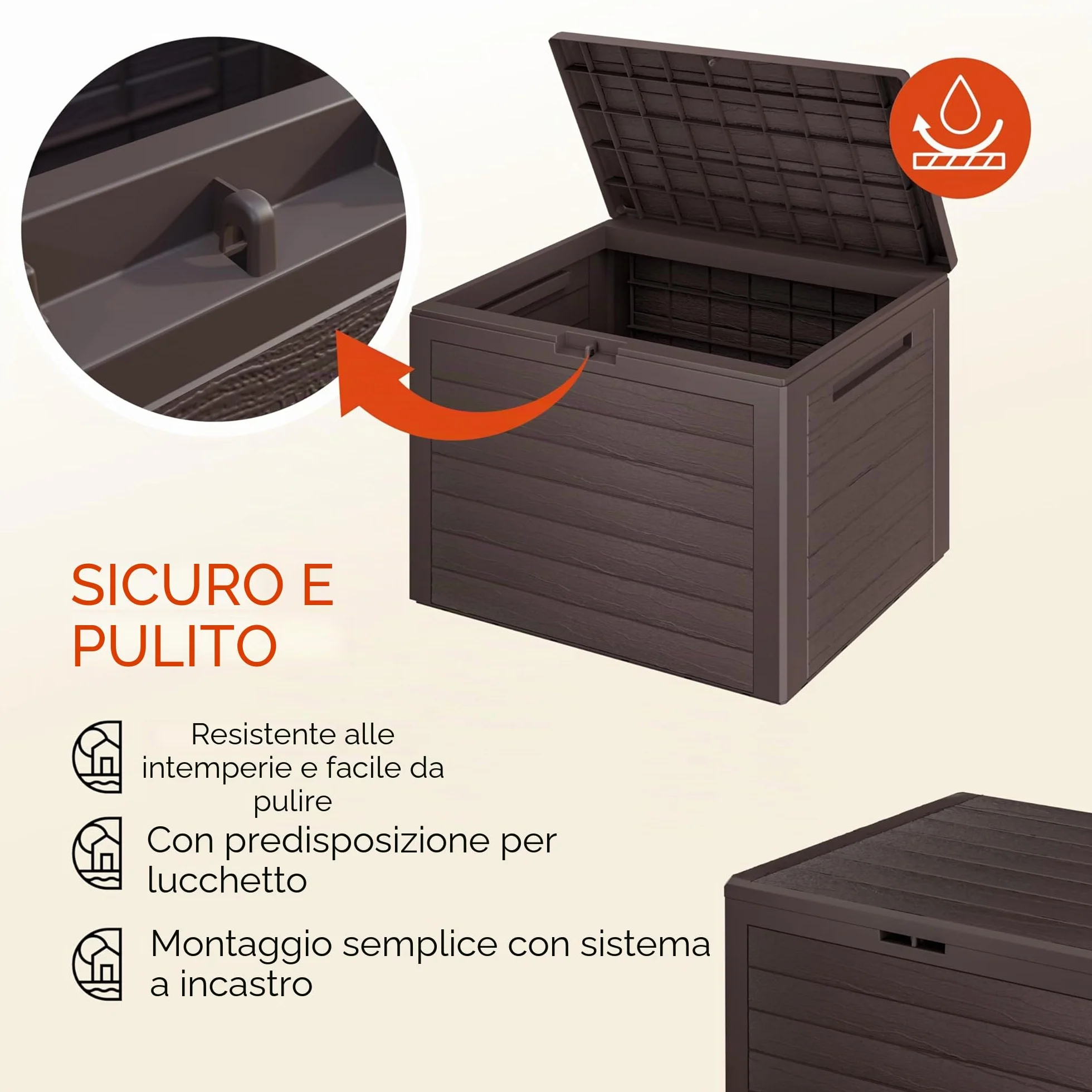 Casaria® Baule da Giardino Lille 190 L Effetto Legno Orgenizer Box Giocattoli 78x44x55cm Multibox Impermeabile Esterni