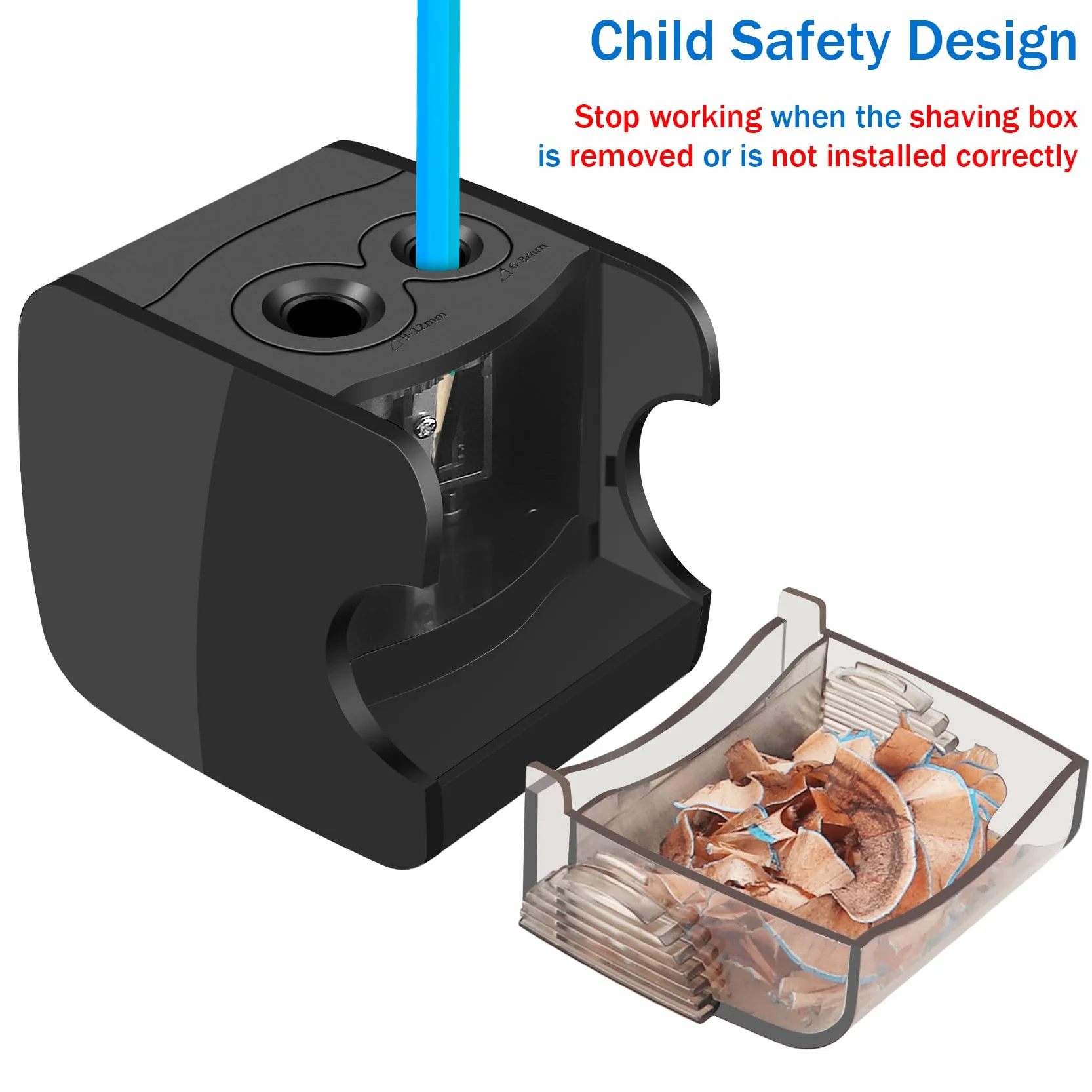 Temperamatite Elettrico USB Professionale Doppio Foro 6-12mm, 4 Lame, Serbatoio per Scuola Ufficio