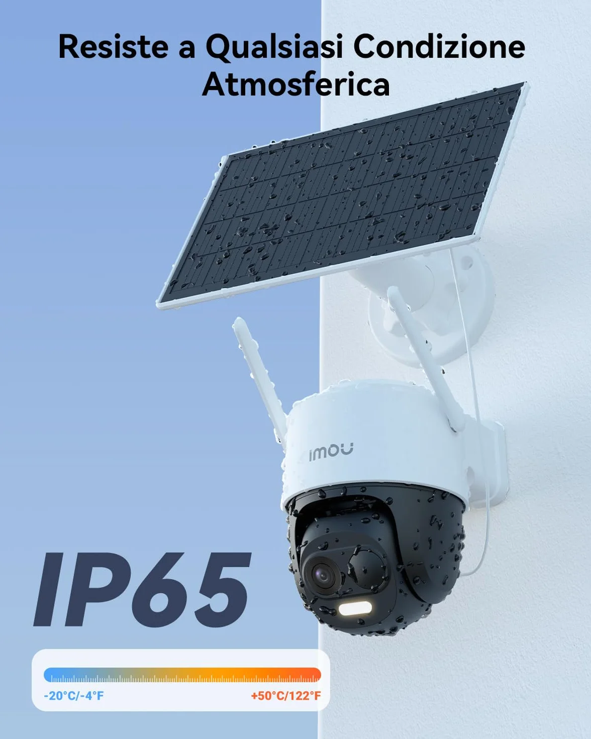 Imou 2K Telecamera da Esterno WiFi Senza Fili Solare con Batteria 5000mAh, 360° PTZ, 2.4GHz, Rilevamento PIR, Visione Notturna a Colori, IP65