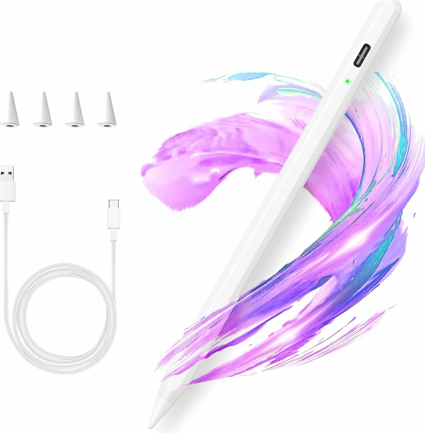 Penna Touch per iPad, Stylus Pencil Compatibile iPad 10/9/8/7/6 2018-2022, Mini 6/5, Air 4/3, Pro 11''/12.9'', 4 Punte di Sostituzione