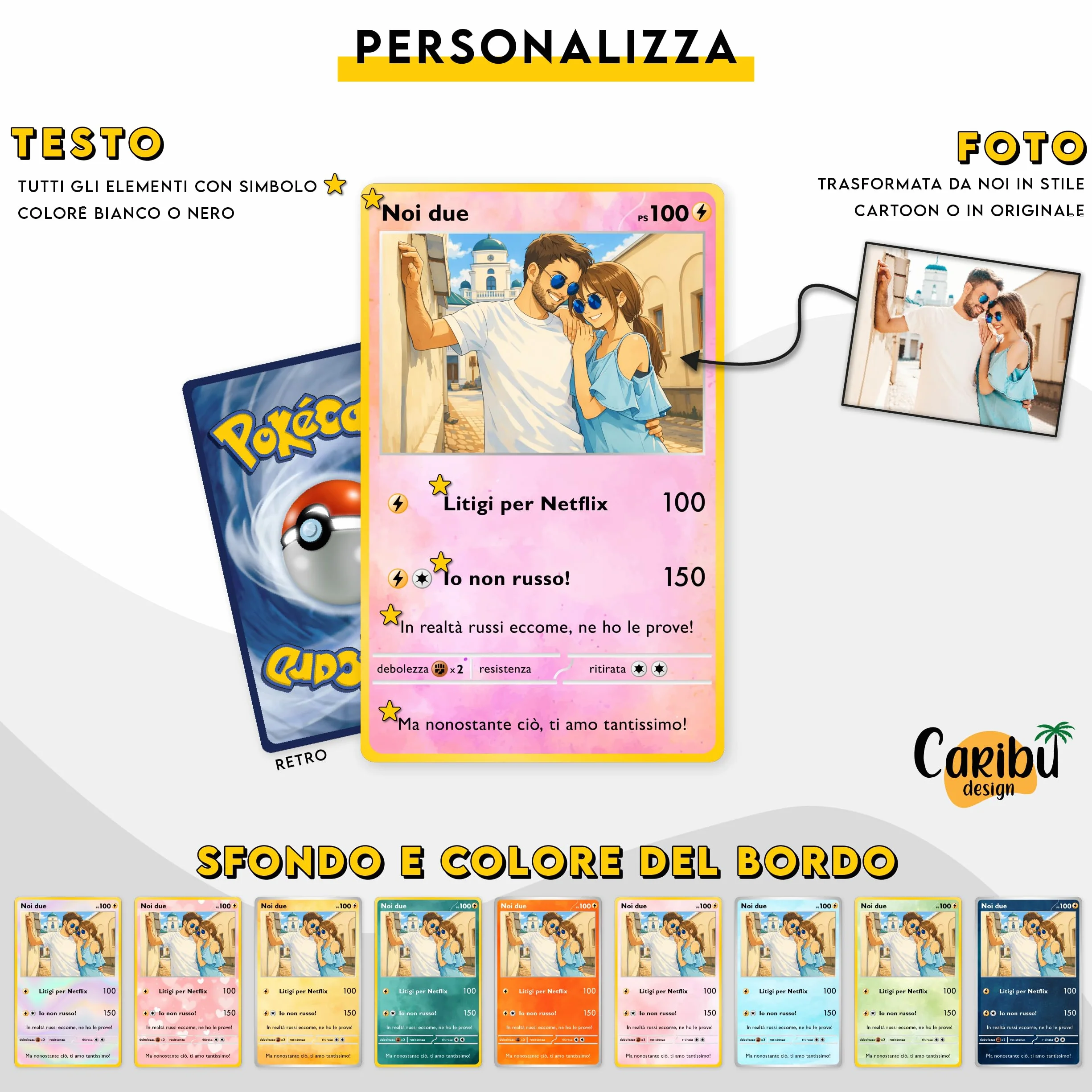 Carta Poke Personalizzata con Foto Testo Frase - Card Fronte Retro Personalizzabile - Idea Regalo Festa del Papà Anniversario Compleanno