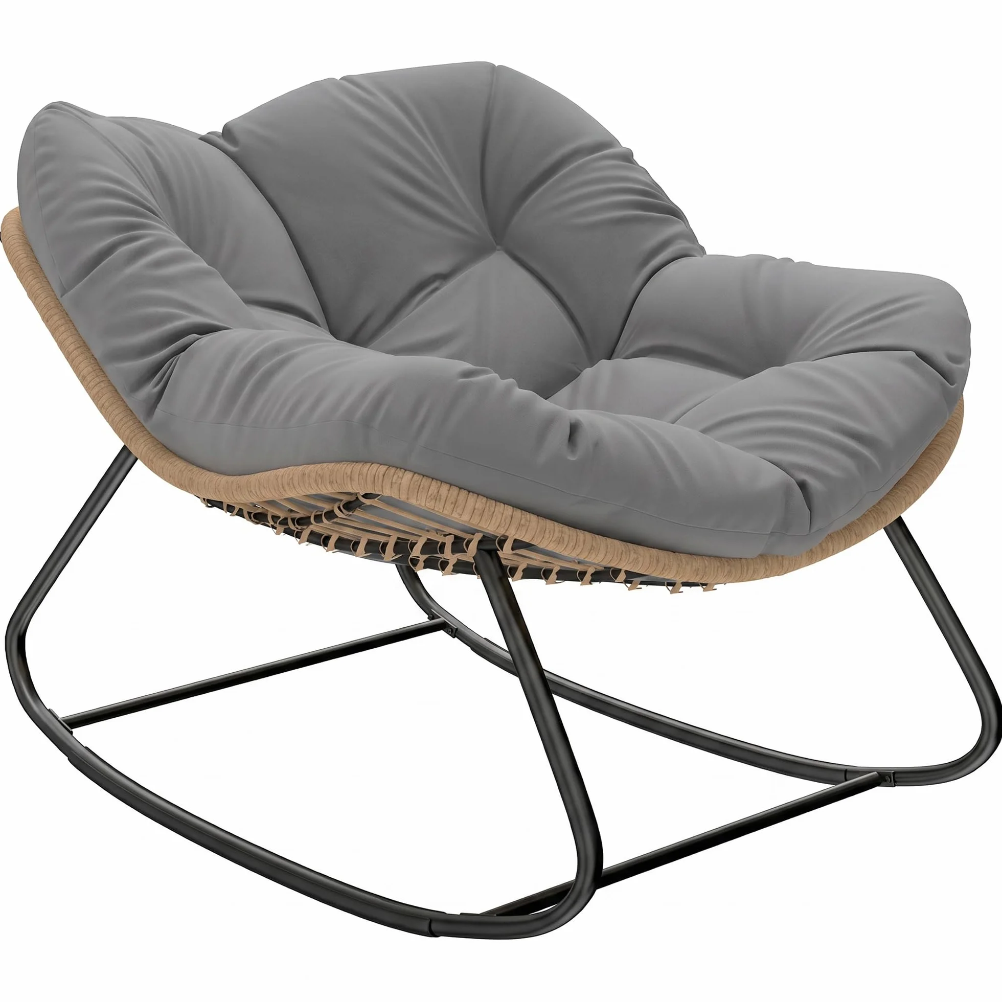 Outsunny Sedia a Dondolo da Esterni ed Interni con Seduta Extra Larga da 60 cm e Cuscino Imbottito, Poltrona Papasan da Giardino, Salotto, Giardino, Patio, Balcone, Grigio